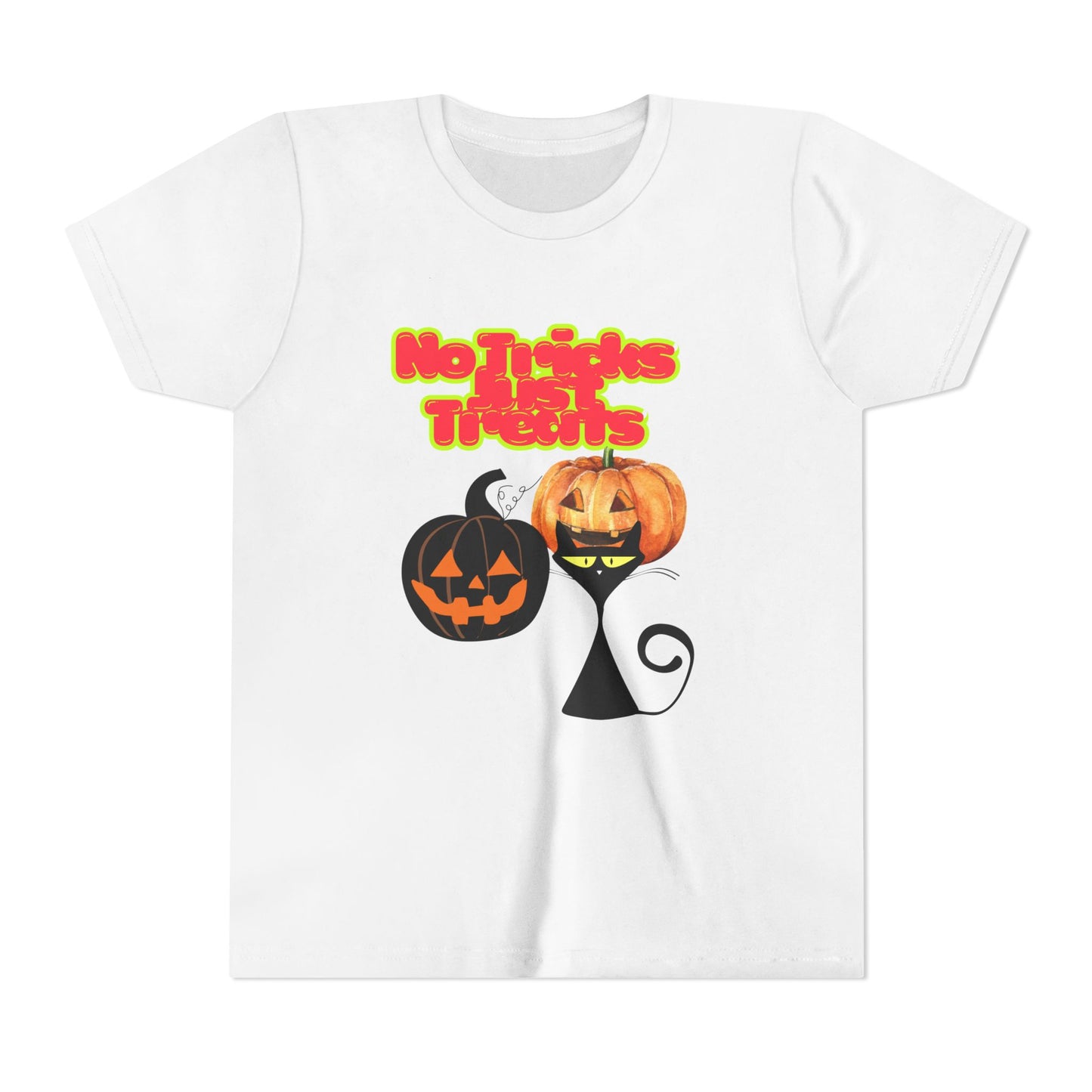 Youth Halloween Tee, Fun Holiday Shirt, No Tricks Just Treats