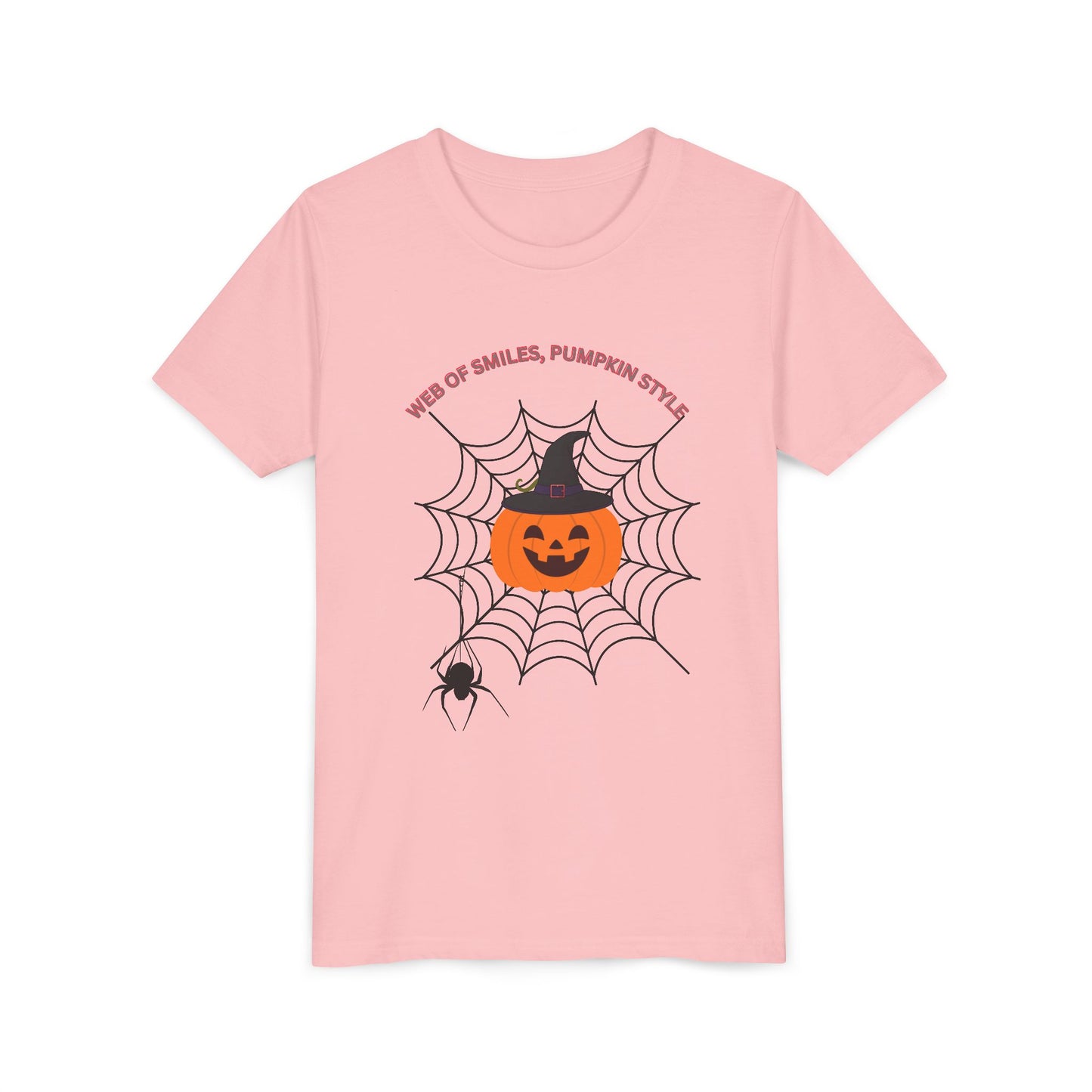 Halloween Themed Youth Short Sleeve Tee, Kids Tee, Pumpkin Shirt, Spider Web T-Shirt