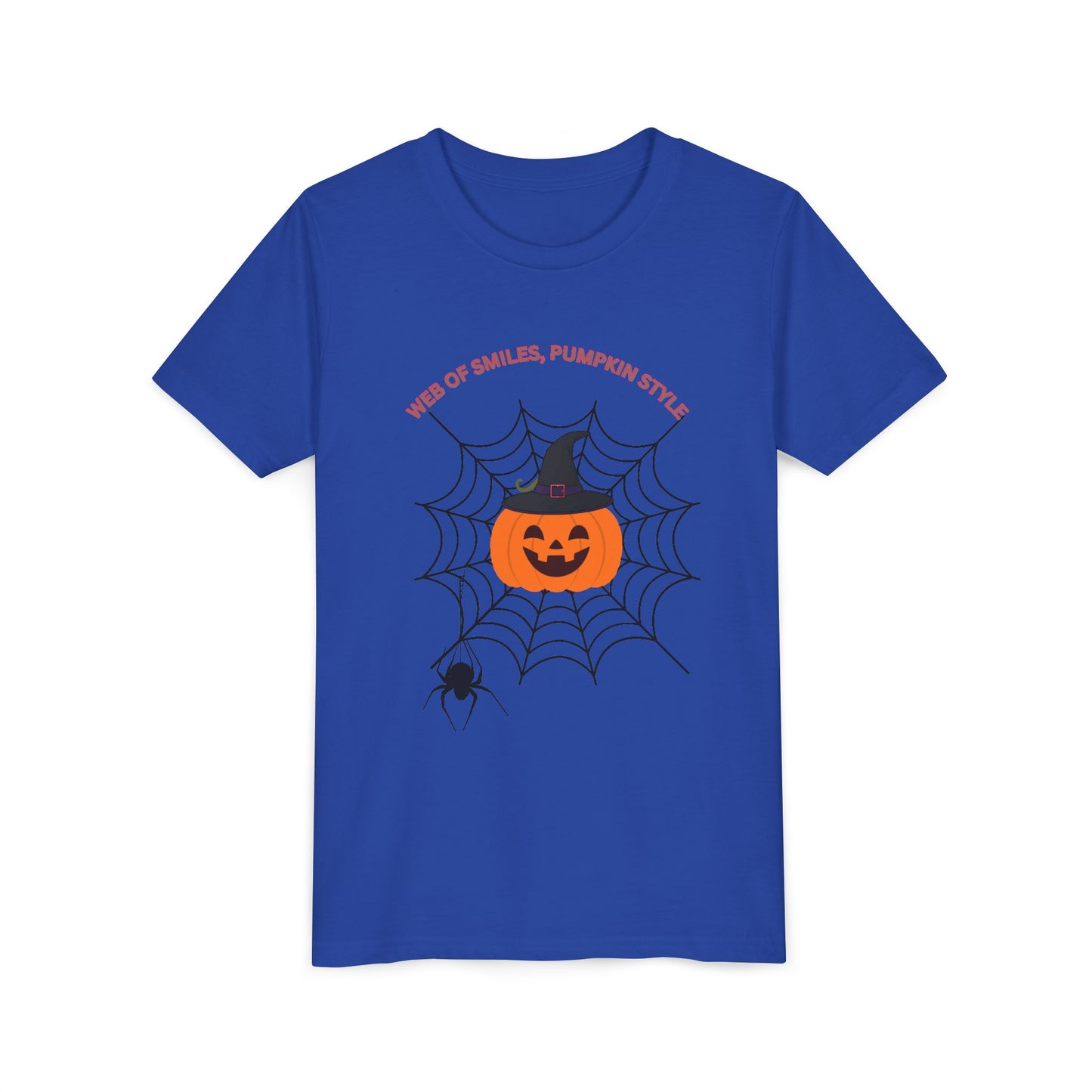 Halloween Themed Youth Short Sleeve Tee, Kids Tee, Pumpkin Shirt, Spider Web T-Shirt