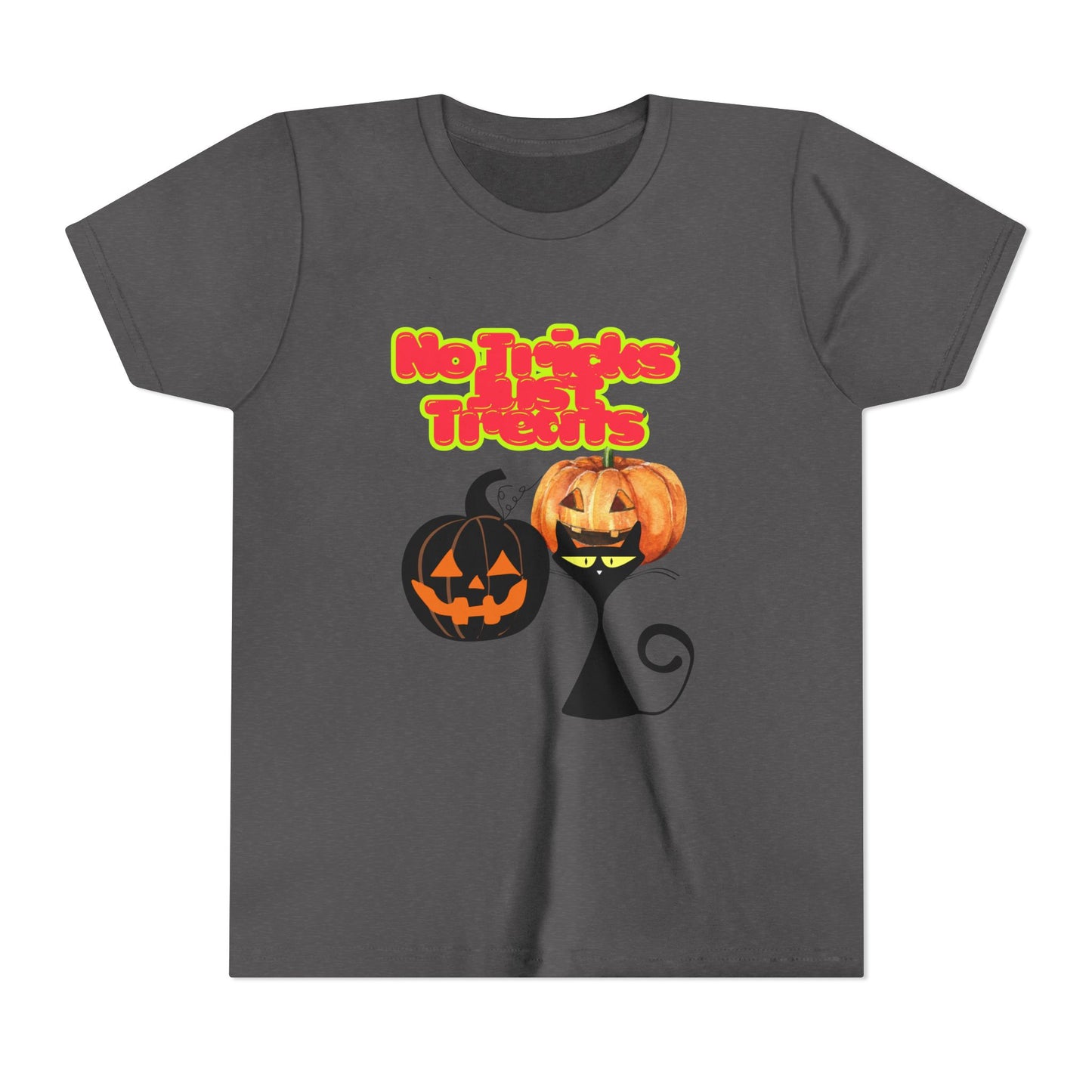 Youth Halloween Tee, Fun Holiday Shirt, No Tricks Just Treats