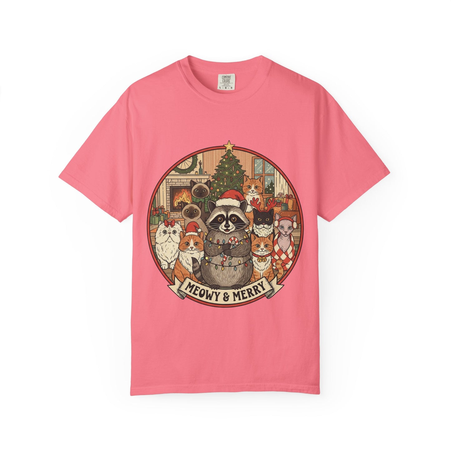 Meowy & Merry Holiday T-shirt, Cute Pet Lover Tee, Unisex Christmas Shirt, Gift for Cat Lovers, Fun Festive Apparel