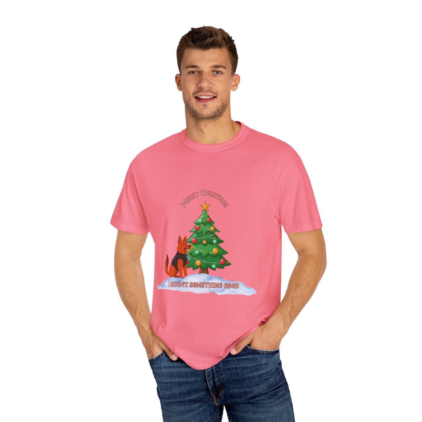 Merry Christmas Dog T-shirt | Unisex Garment-Dyed Tee for Holiday Cheer, Dog Lovers, Christmas Gift, Festive Apparel, Winter Fun