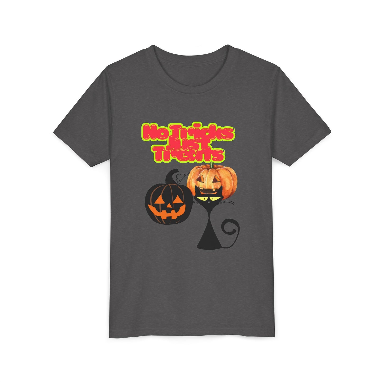 Youth Halloween Tee, Fun Holiday Shirt, No Tricks Just Treats