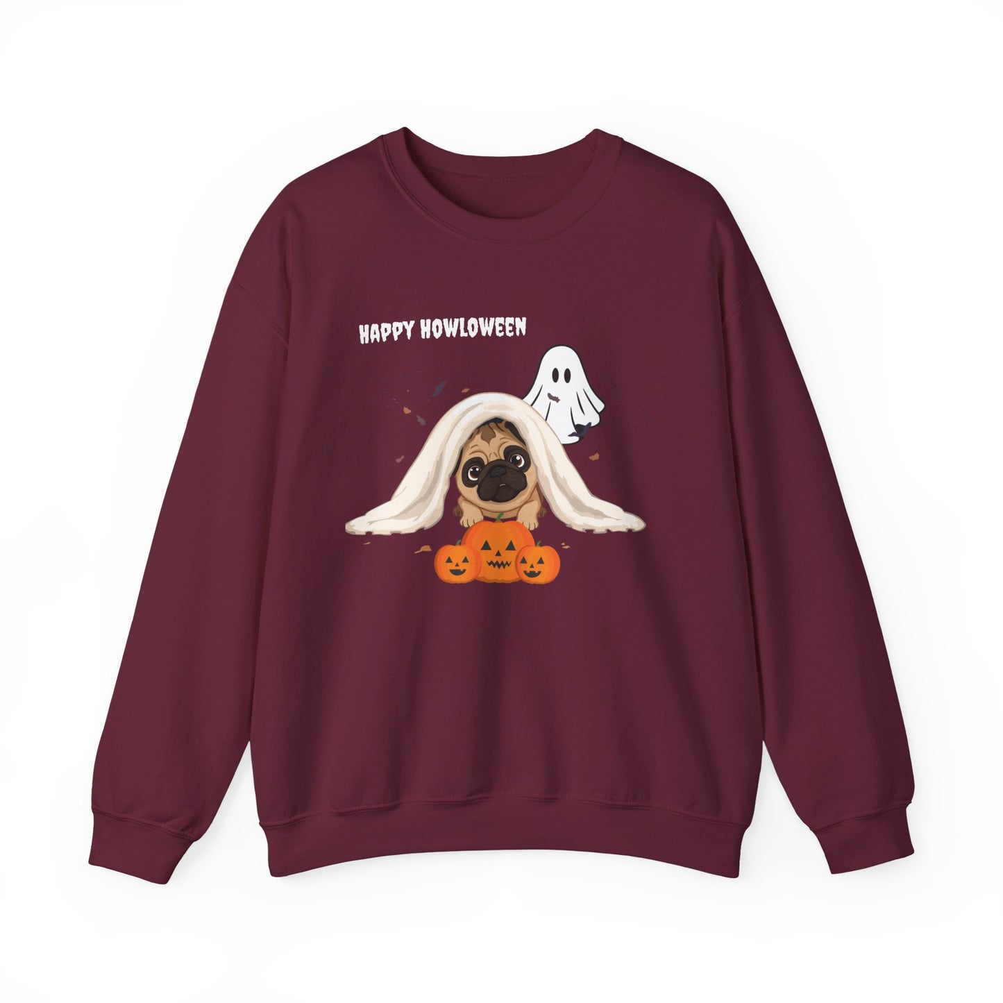 Crewneck Sweatshirt - Cute Pug Halloween Ghost Design