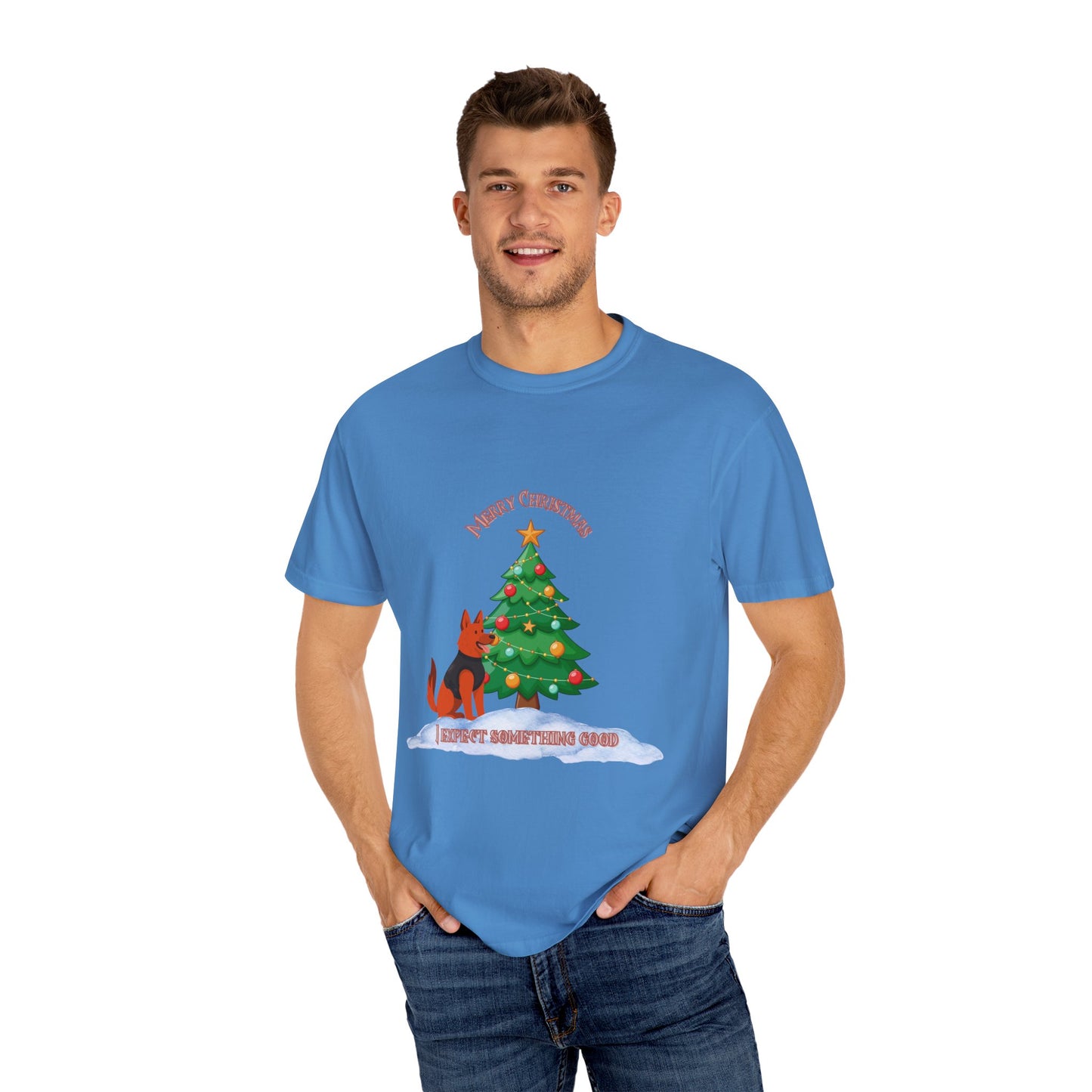 Merry Christmas Dog T-shirt | Unisex Garment-Dyed Tee for Holiday Cheer, Dog Lovers, Christmas Gift, Festive Apparel, Winter Fun