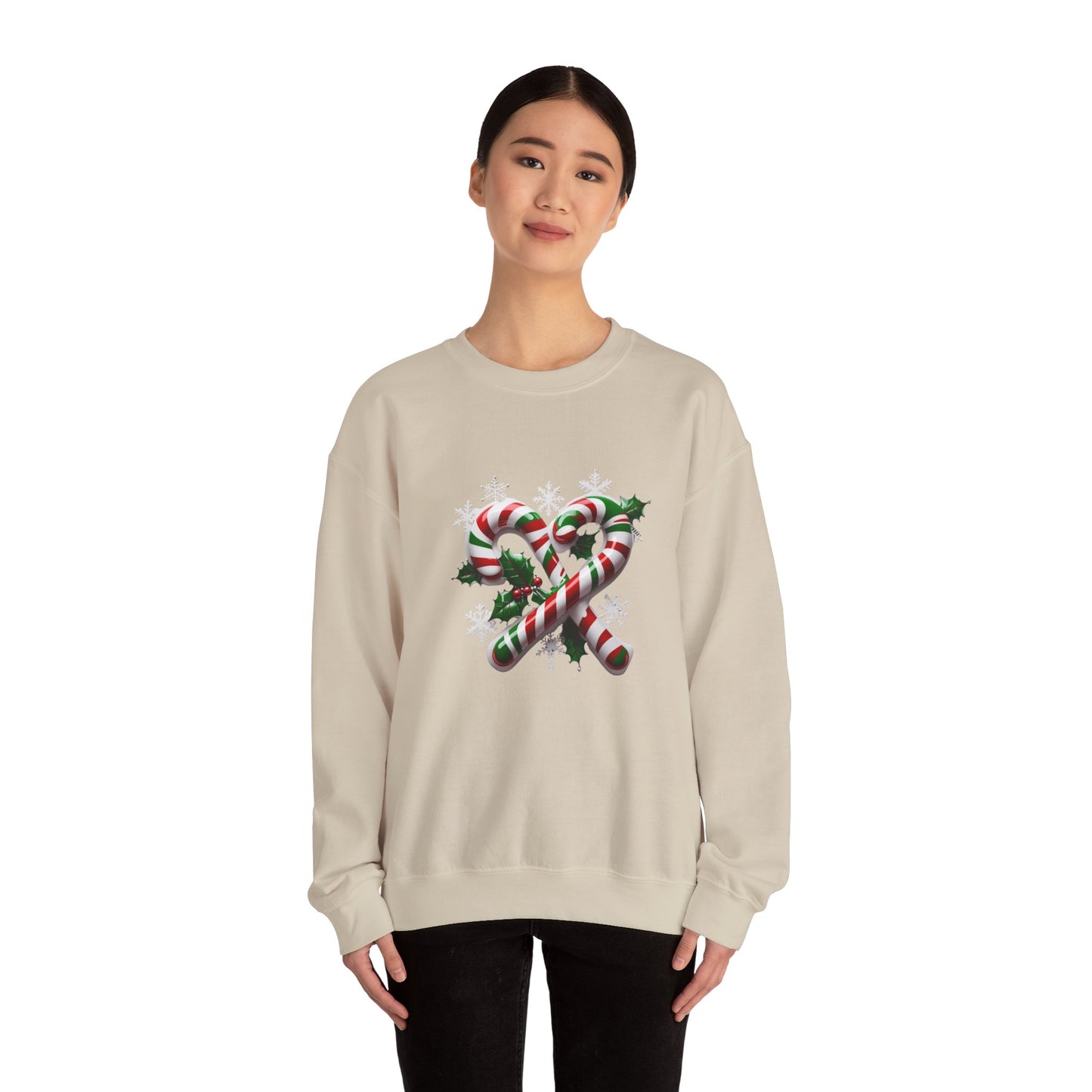 Holiday Candy Cane Sweatshirt - Christmas Sweater, Festive Crewneck