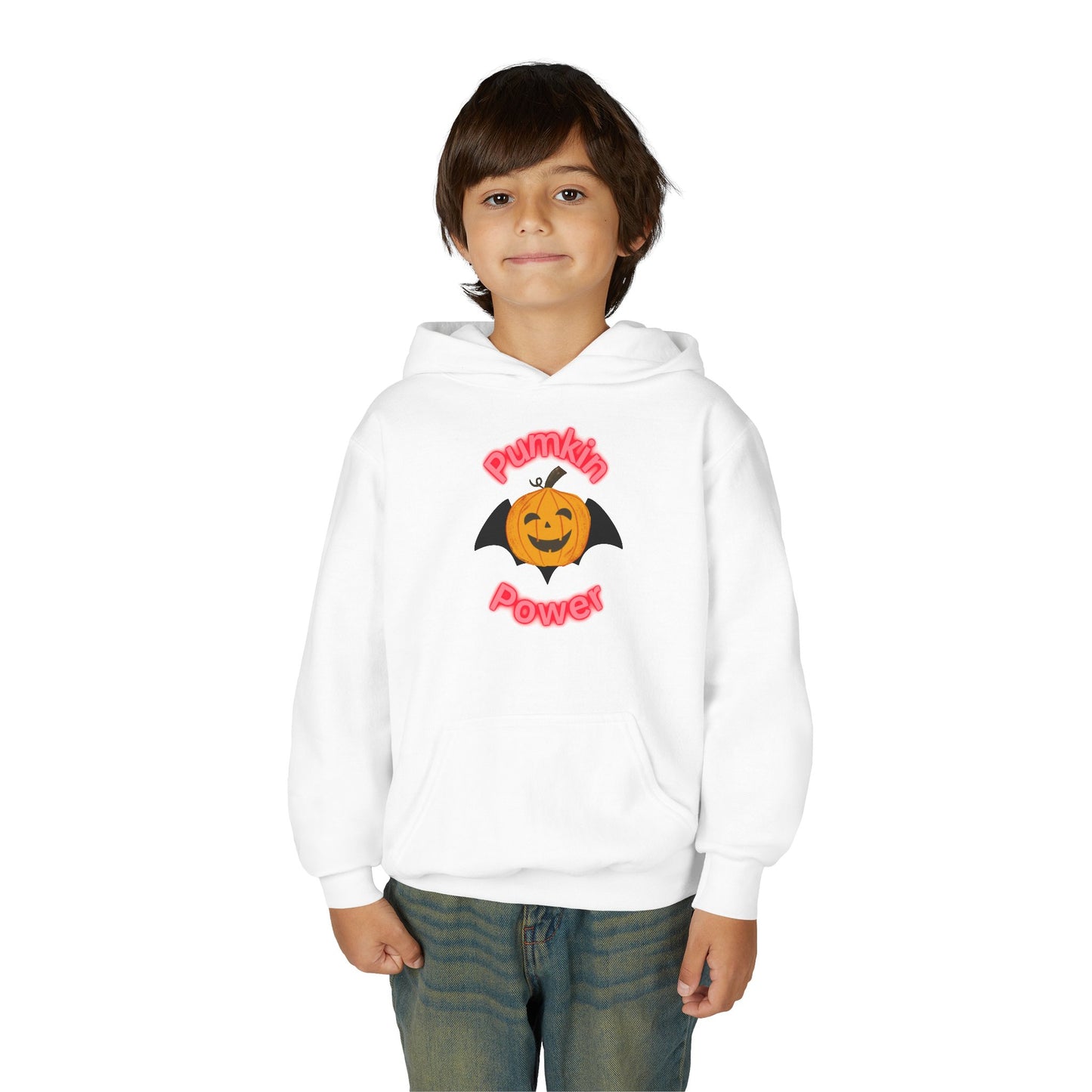 Youth Halloween Hoodie, Pumpkin Power Sweatshirt, Cozy Fall Apparel