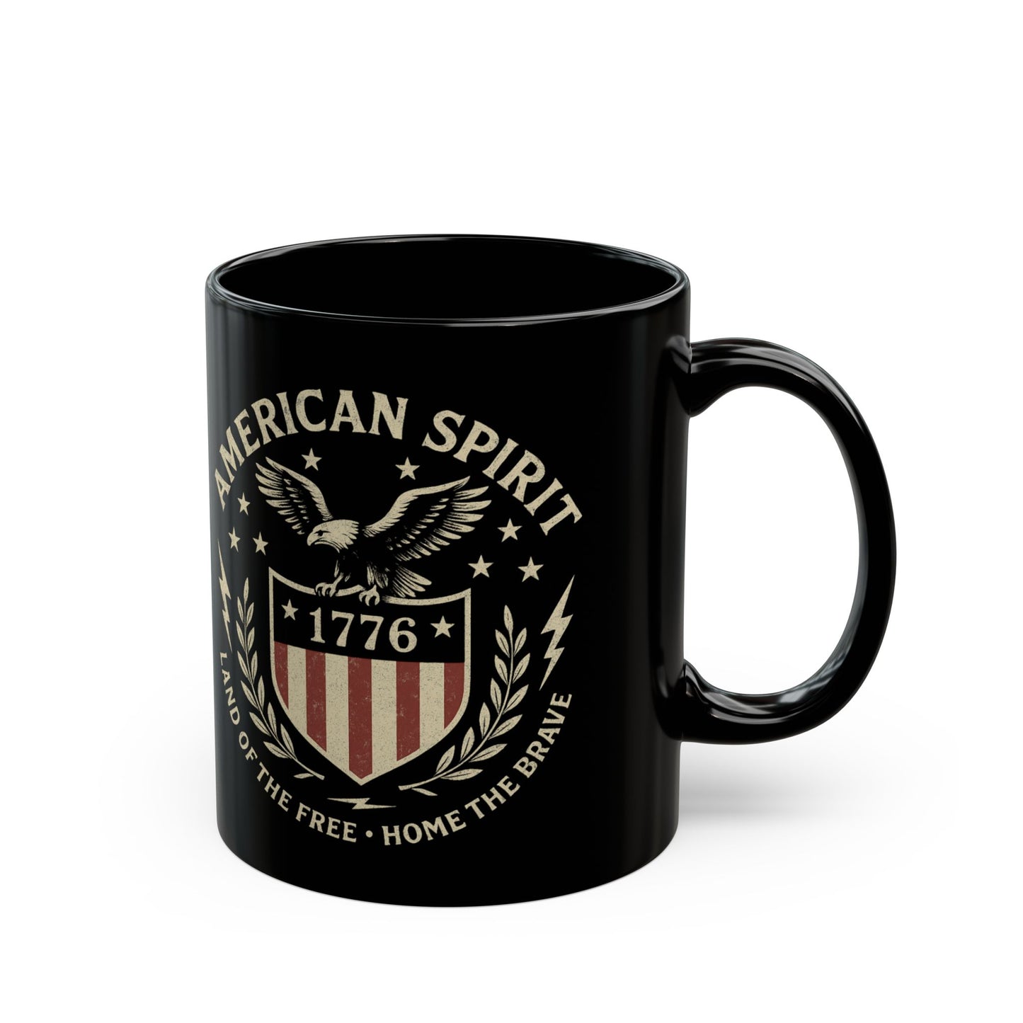 Patriotic Black Mug - American Spirit, 4th of July Gift, Coffee Mug, Veteran Appreciation, Home Decor