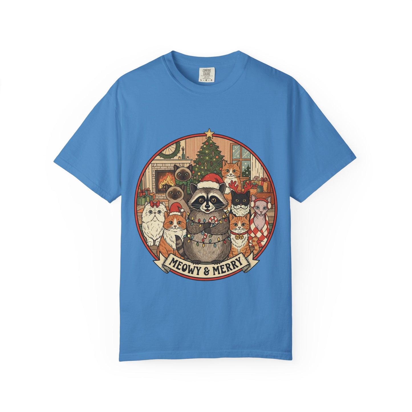Meowy & Merry Holiday T-shirt, Cute Pet Lover Tee, Unisex Christmas Shirt, Gift for Cat Lovers, Fun Festive Apparel