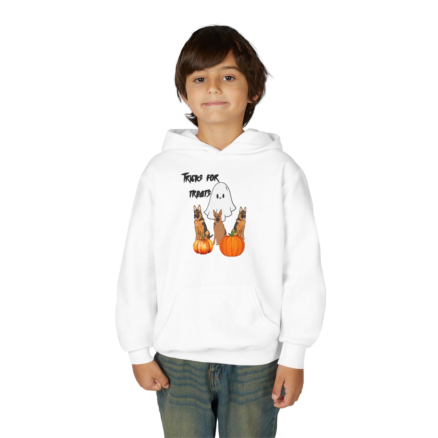 Youth Halloween Sweatshirt with Ghost and Pumpkins
