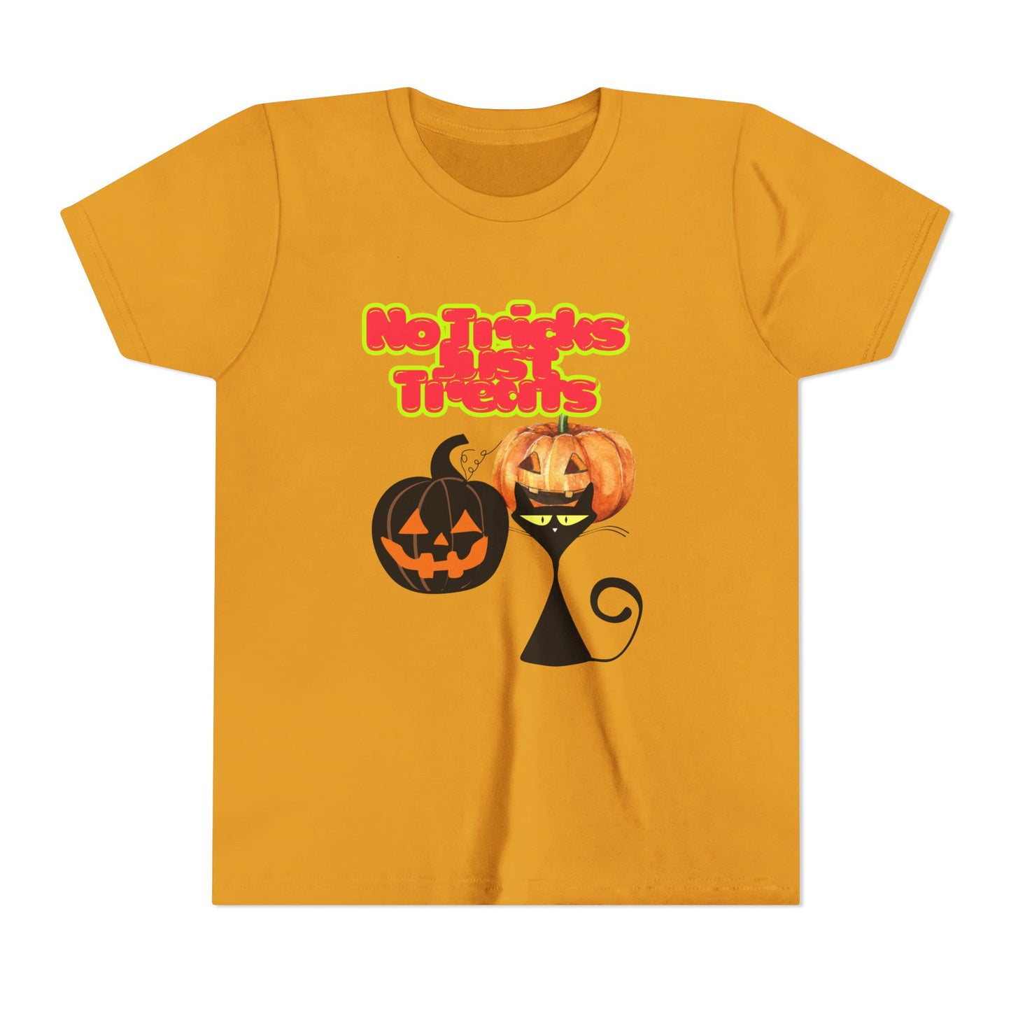 Youth Halloween Tee, Fun Holiday Shirt, No Tricks Just Treats