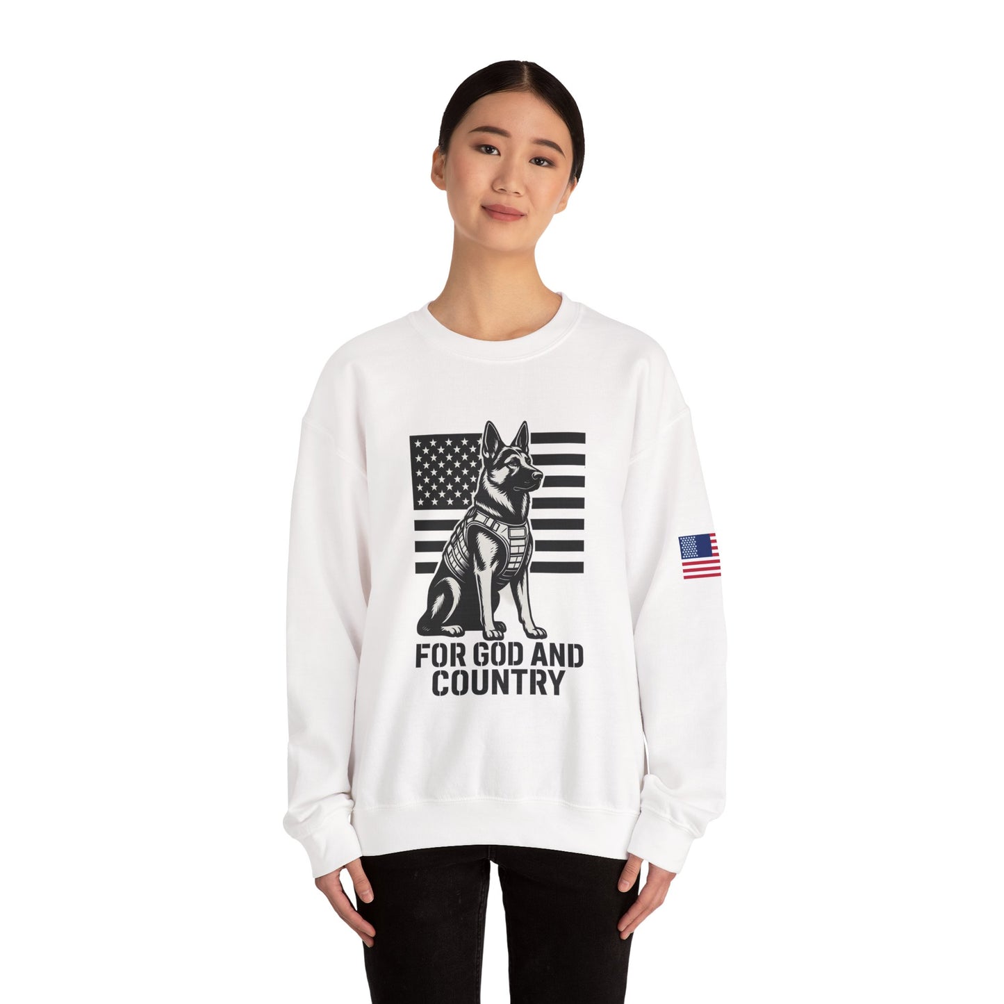 Patriotic Dog Sweatshirt, For God and Country Crewneck, Military Support Apparel, Veteran Gift, USA Flag Sweater