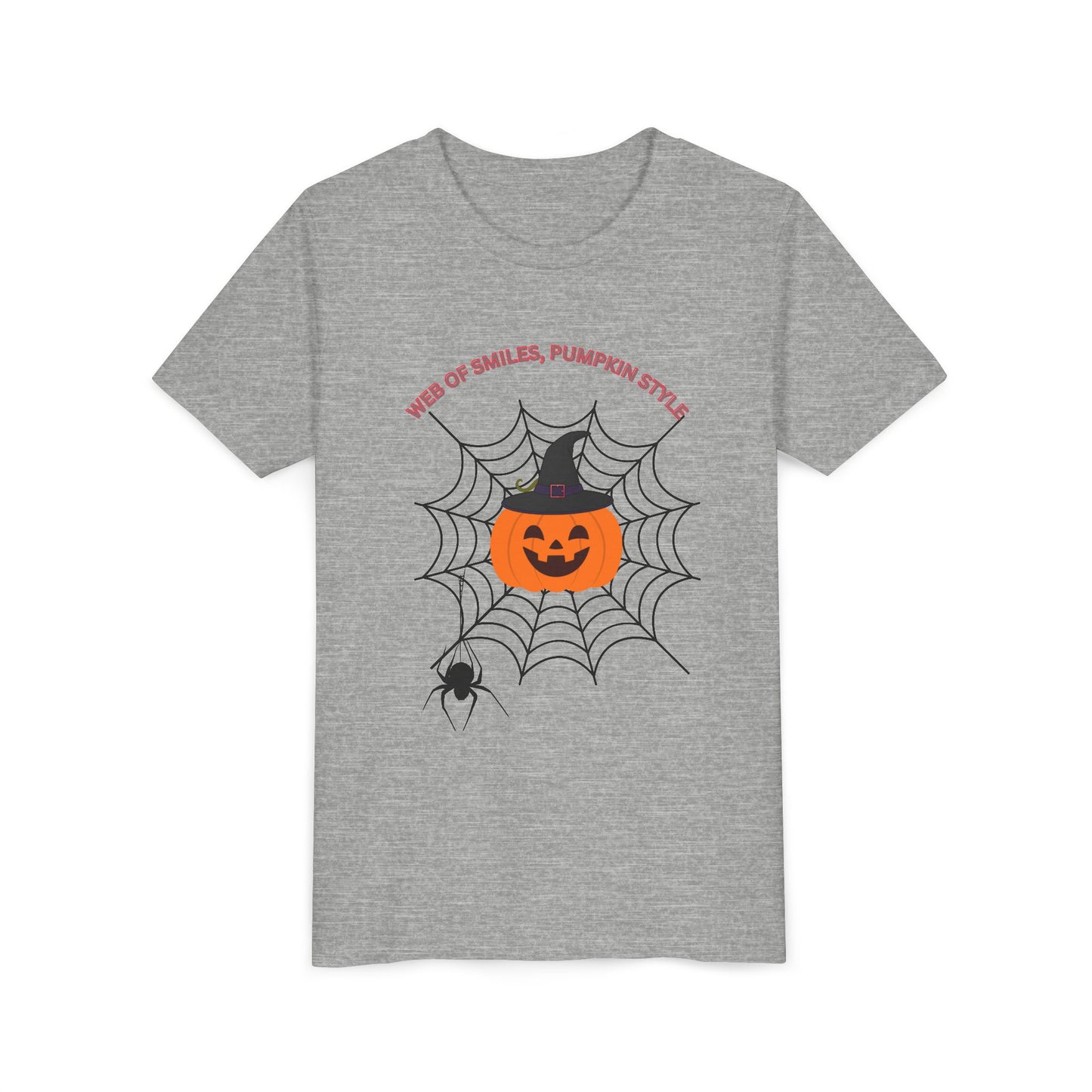 Halloween Themed Youth Short Sleeve Tee, Kids Tee, Pumpkin Shirt, Spider Web T-Shirt
