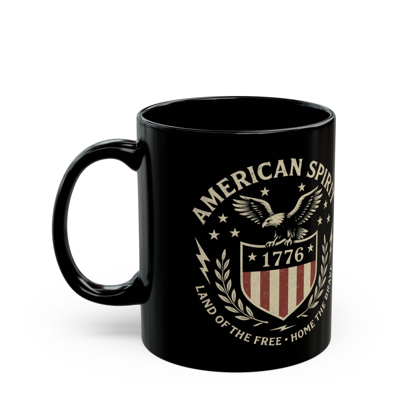 Patriotic Black Mug - American Spirit, 4th of July Gift, Coffee Mug, Veteran Appreciation, Home Decor