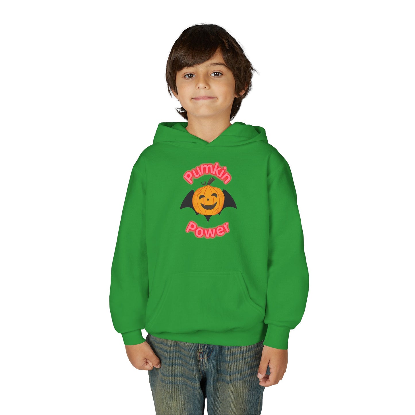 Youth Halloween Hoodie, Pumpkin Power Sweatshirt, Cozy Fall Apparel