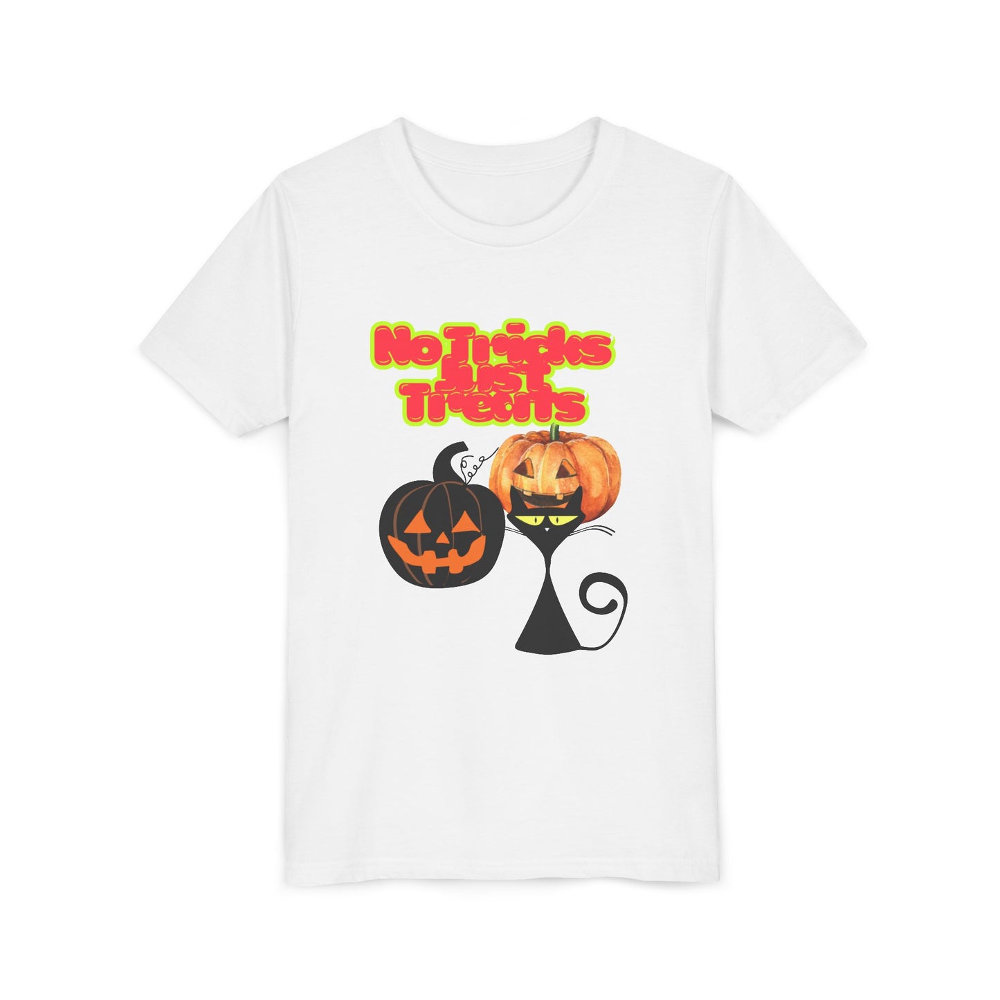 Youth Halloween Tee, Fun Holiday Shirt, No Tricks Just Treats