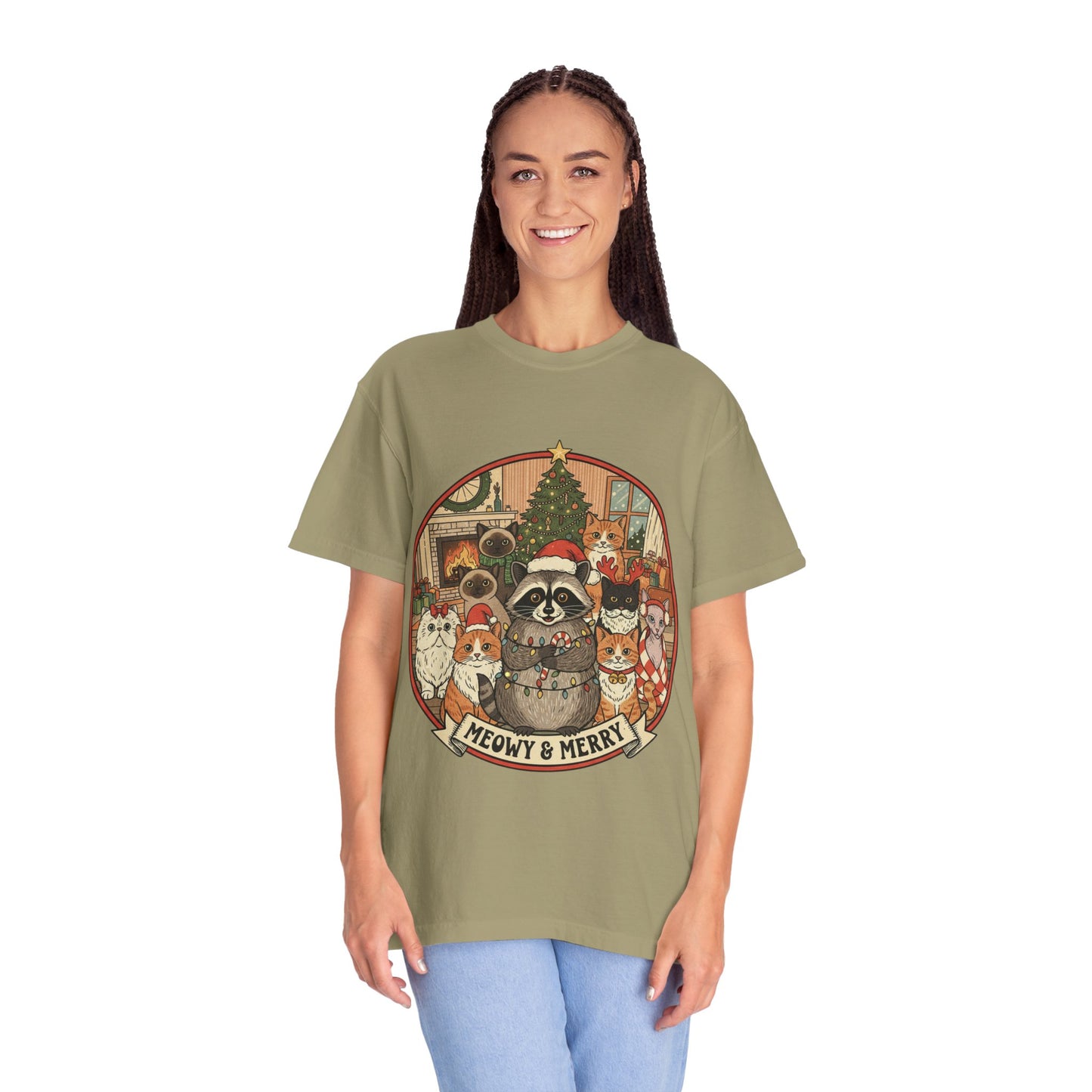 Meowy & Merry Holiday T-shirt, Cute Pet Lover Tee, Unisex Christmas Shirt, Gift for Cat Lovers, Fun Festive Apparel