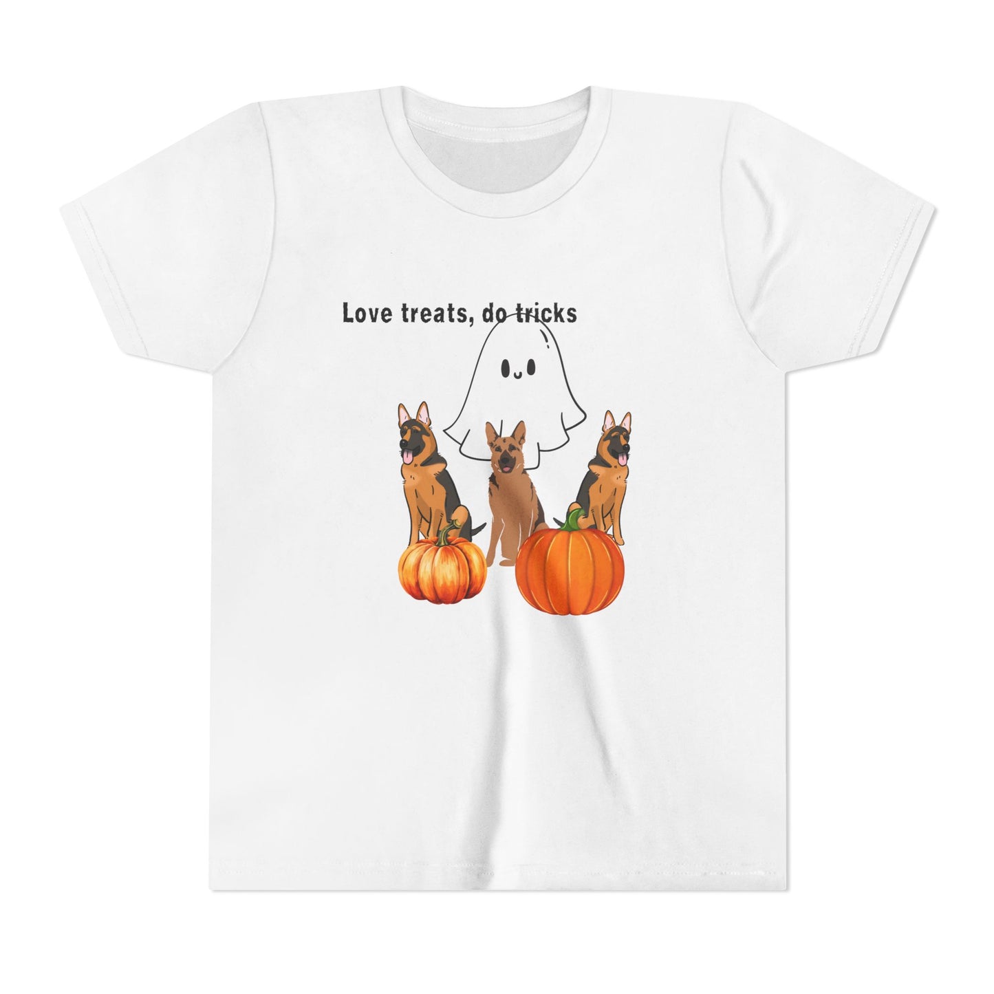 Adorable Halloween Dog Tee, Perfect for Kids, Love Treats Do Tricks T-Shirt