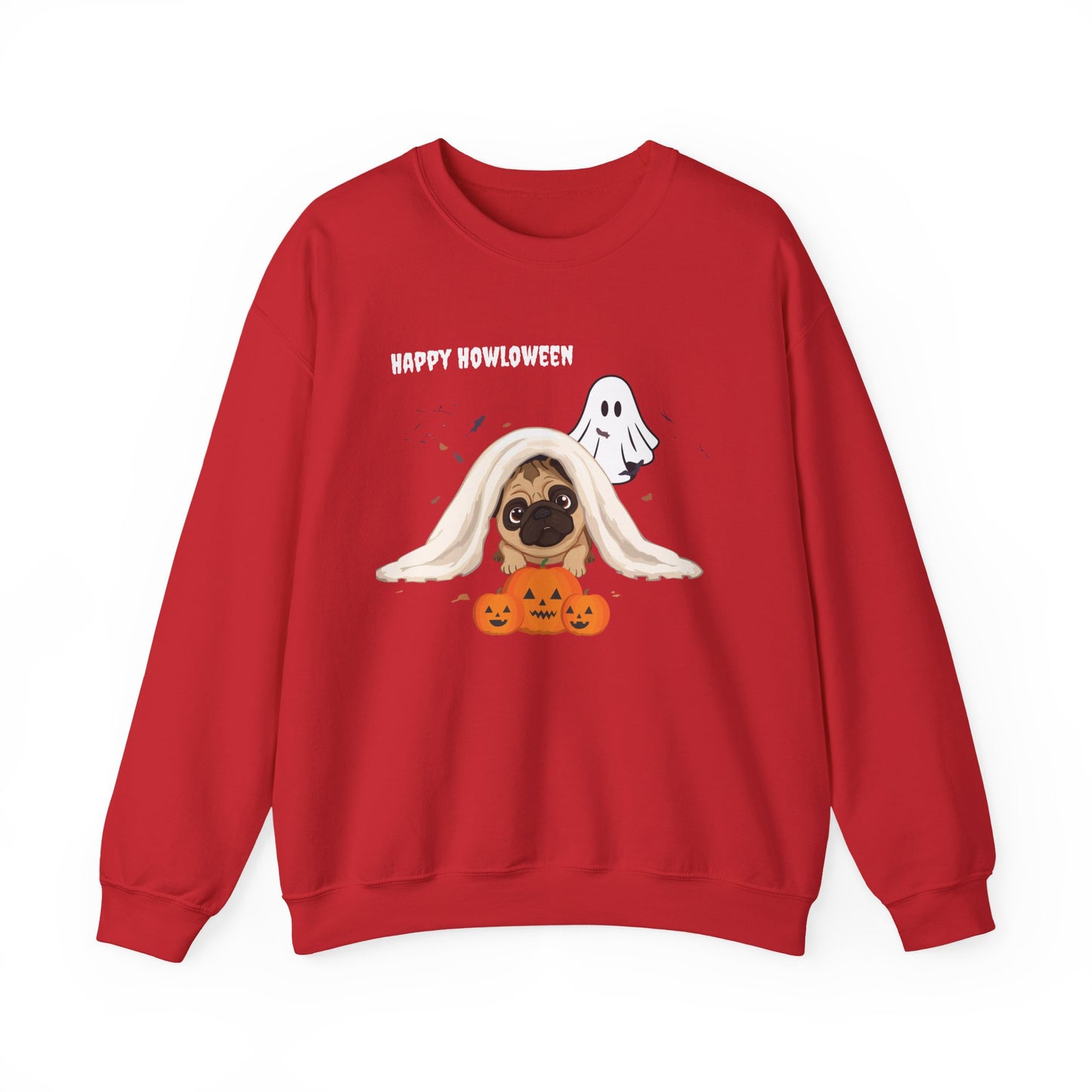 Crewneck Sweatshirt - Cute Pug Halloween Ghost Design