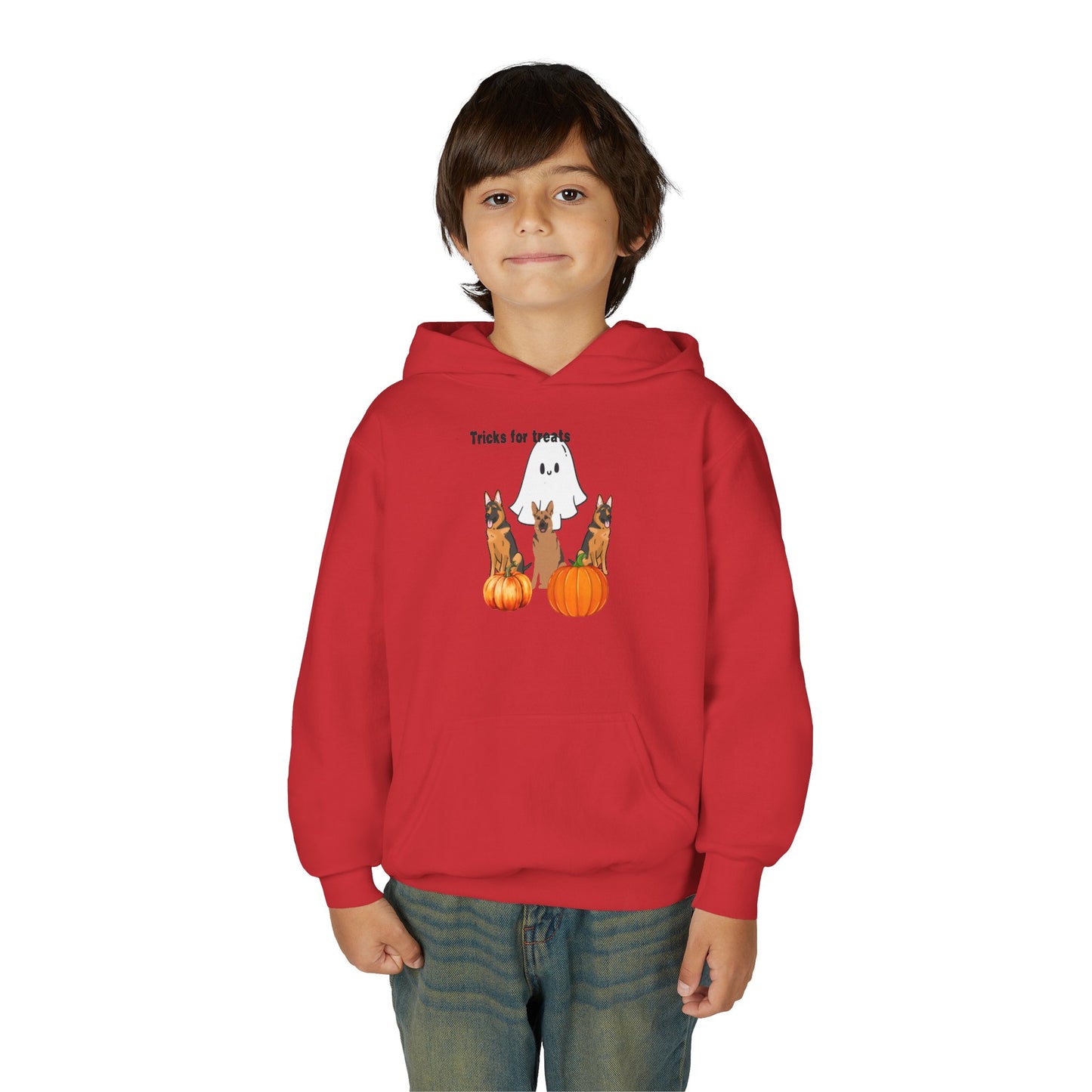 Youth Halloween Hoodie with Cute Dogs Tricks for Treats