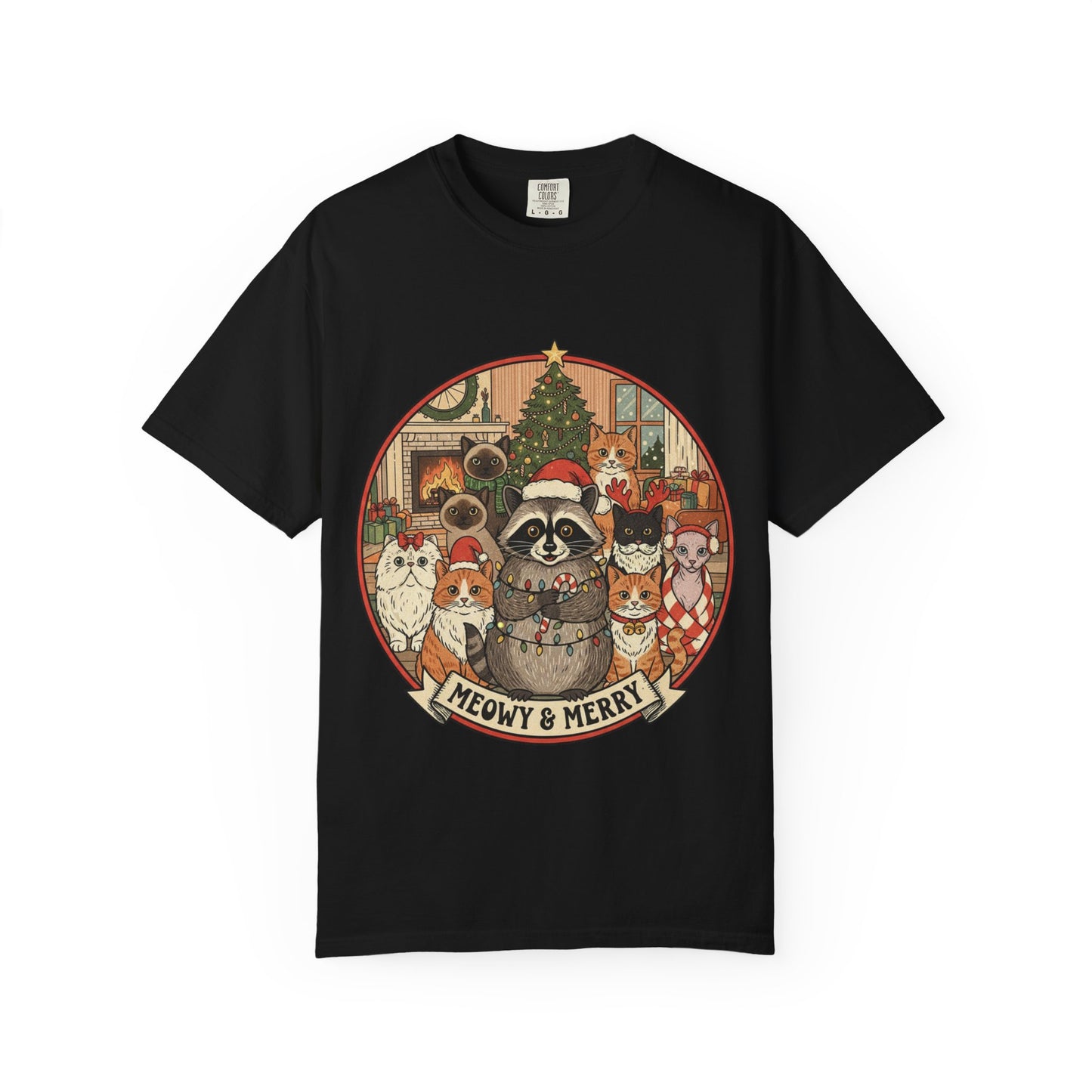 Meowy & Merry Holiday T-shirt, Cute Pet Lover Tee, Unisex Christmas Shirt, Gift for Cat Lovers, Fun Festive Apparel