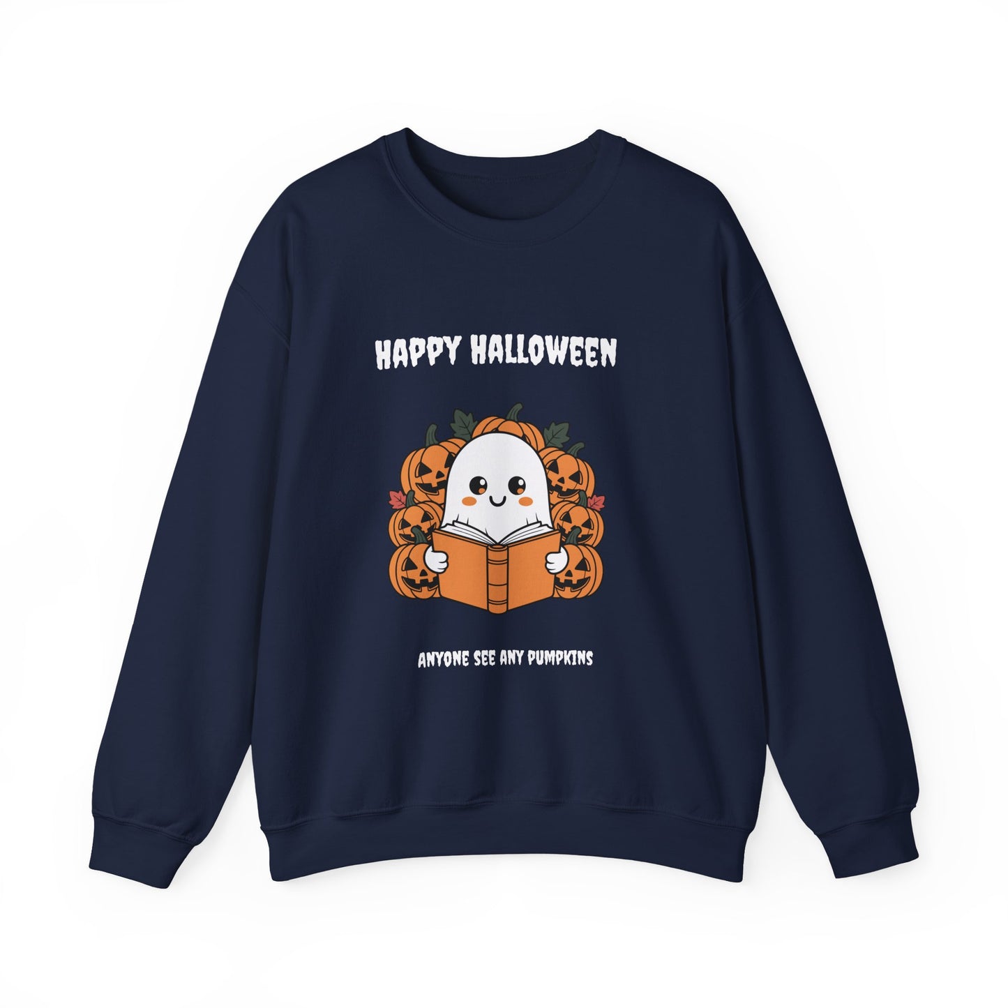 Cozy Halloween Crewneck Sweatshirt with Pumpkin Ghost Design, Fall Apparel, Unisex Sweatshirt, Halloween Gift, Casual Wear