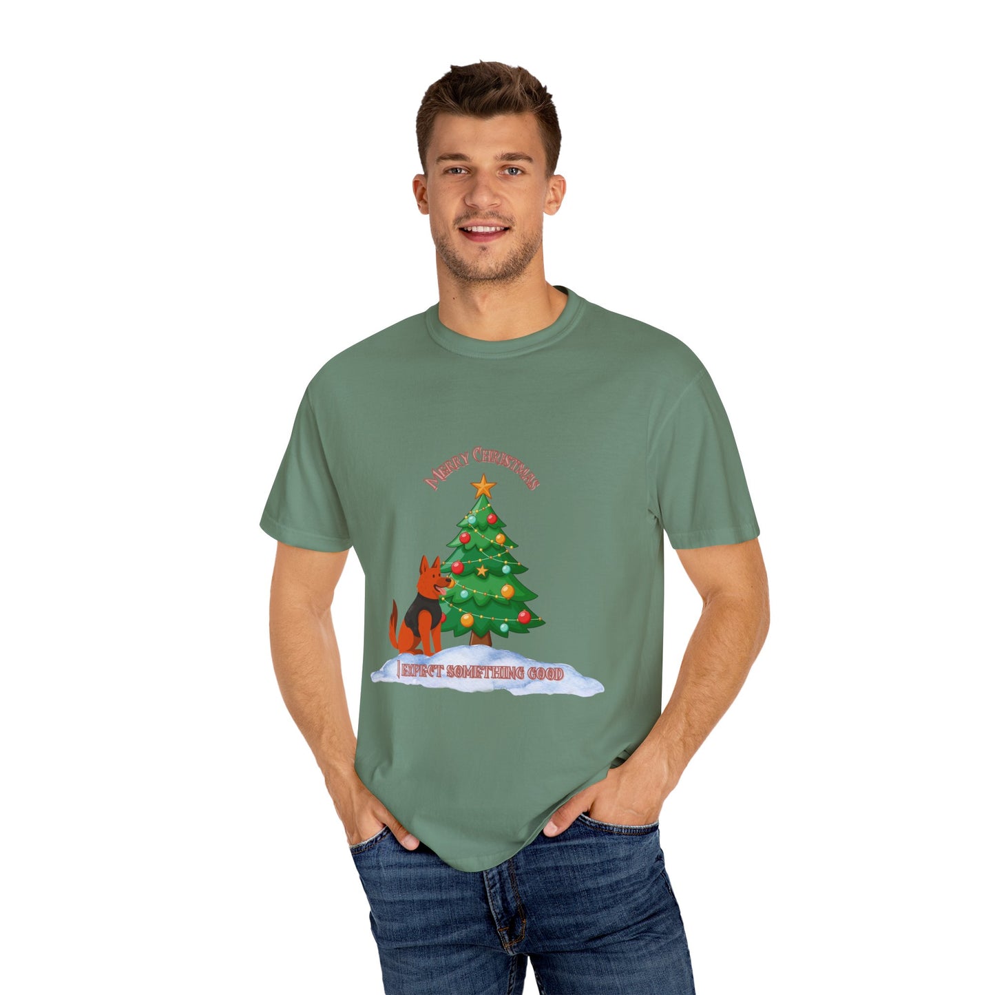 Merry Christmas Dog T-shirt | Unisex Garment-Dyed Tee for Holiday Cheer, Dog Lovers, Christmas Gift, Festive Apparel, Winter Fun
