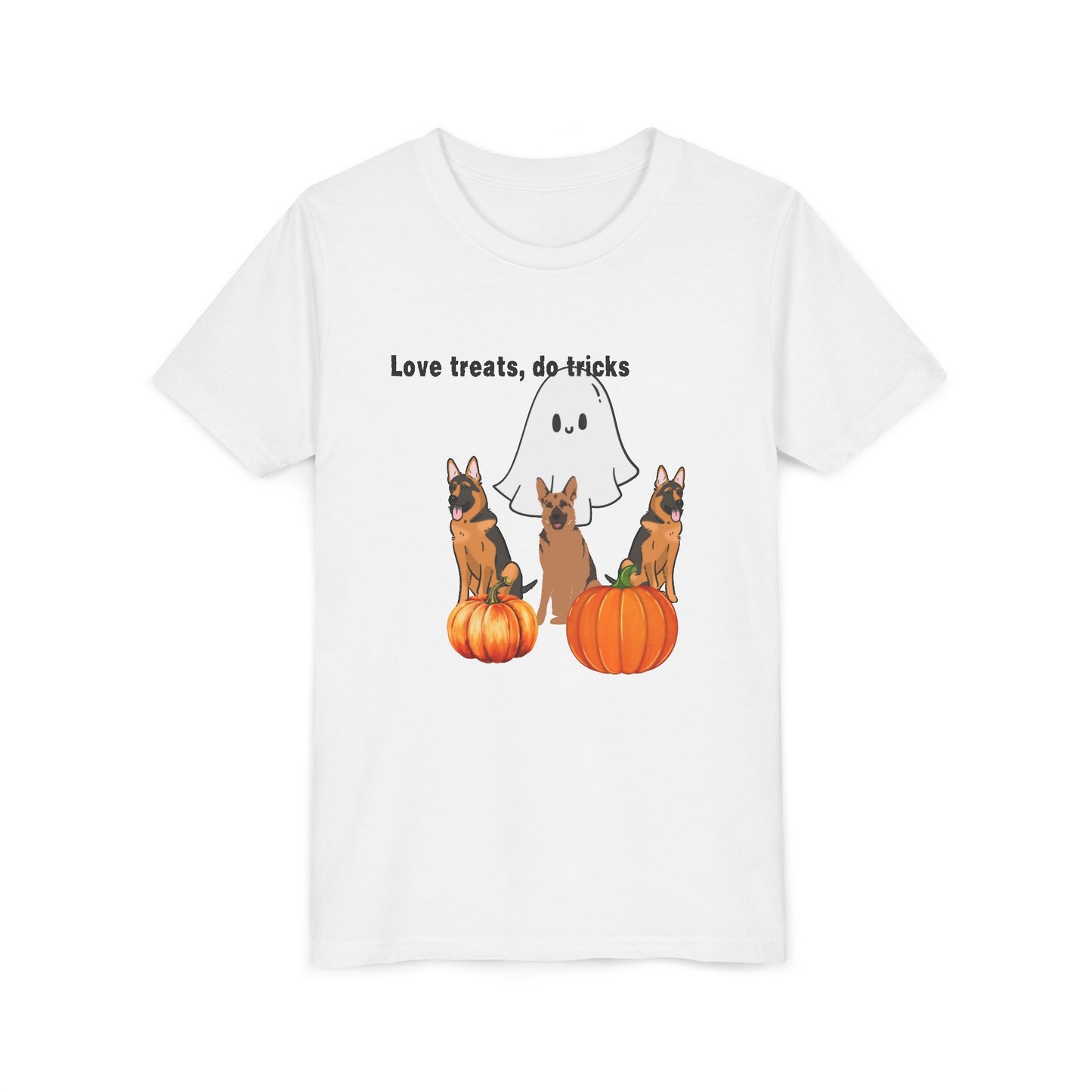 Adorable Halloween Dog Tee, Perfect for Kids, Love Treats Do Tricks T-Shirt