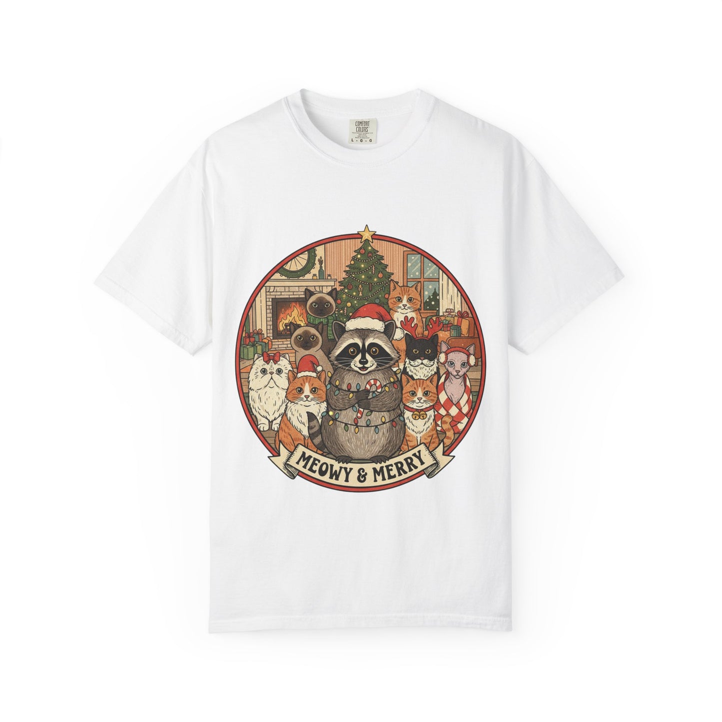 Meowy & Merry Holiday T-shirt, Cute Pet Lover Tee, Unisex Christmas Shirt, Gift for Cat Lovers, Fun Festive Apparel