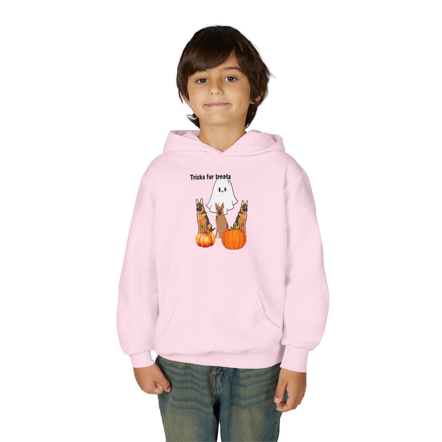 Youth Halloween Hoodie with Cute Dogs Tricks for Treats