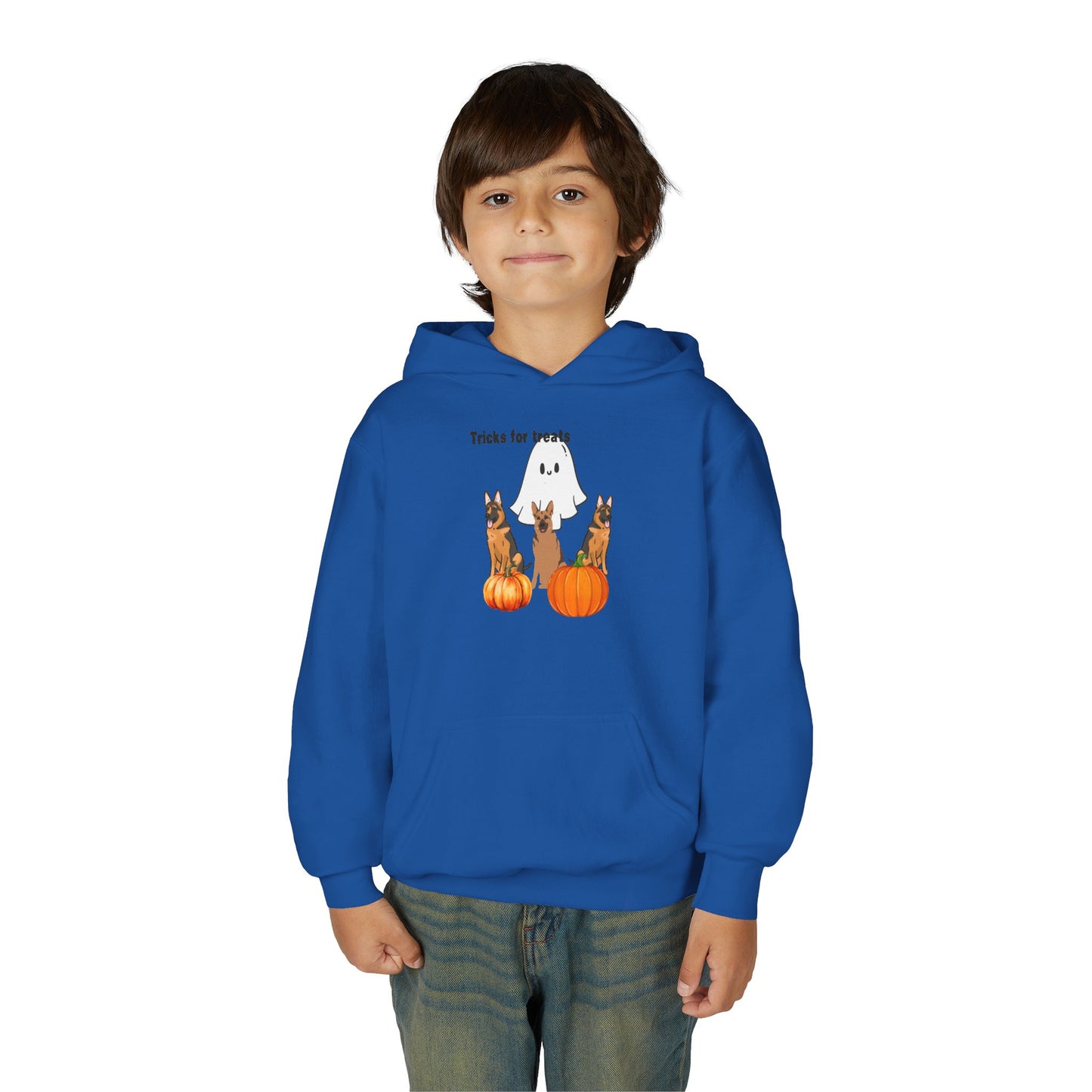 Youth Halloween Hoodie with Cute Dogs Tricks for Treats