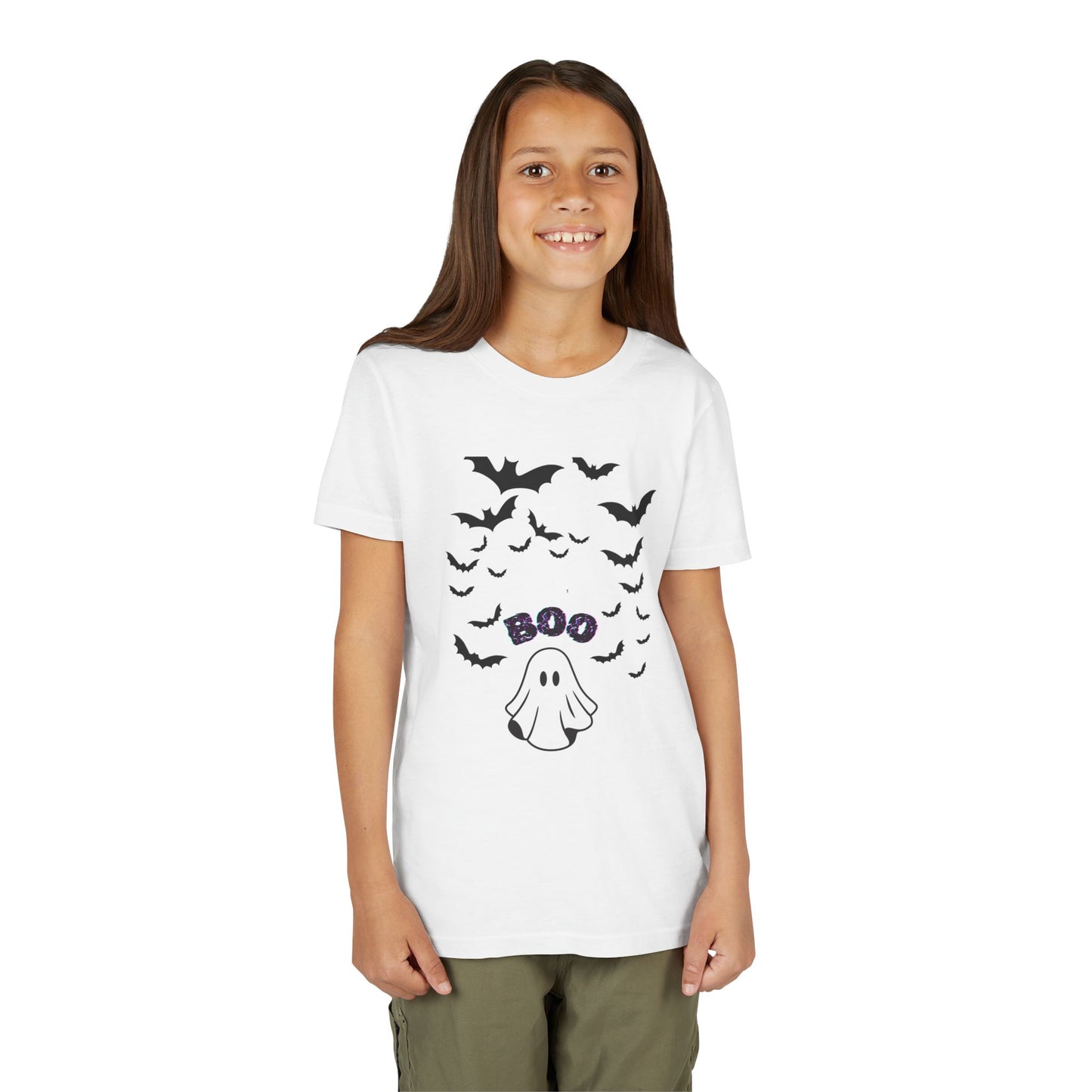 Halloween Youth Tee, Spooky Ghost & Bats Shirt