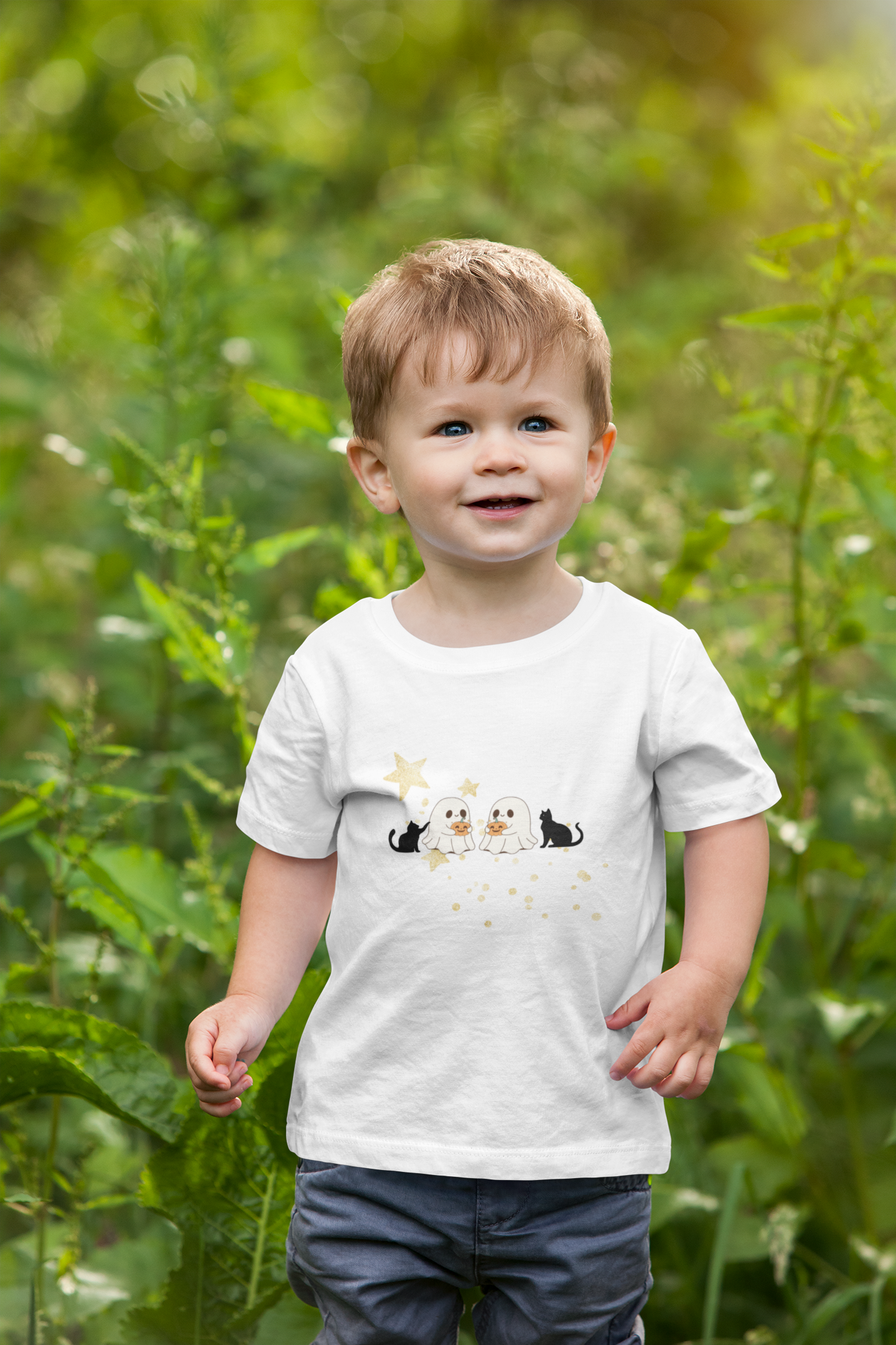 Adorable Cat and Star Youth Tee Perfect for Halloween