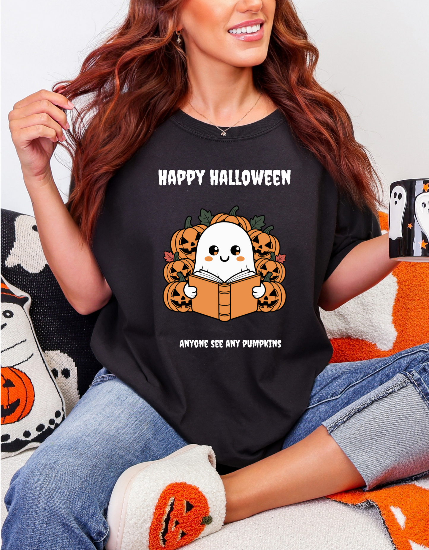 Cozy Halloween Crewneck Sweatshirt with Pumpkin Ghost Design, Fall Apparel, Unisex Sweatshirt, Halloween Gift, Casual Wear