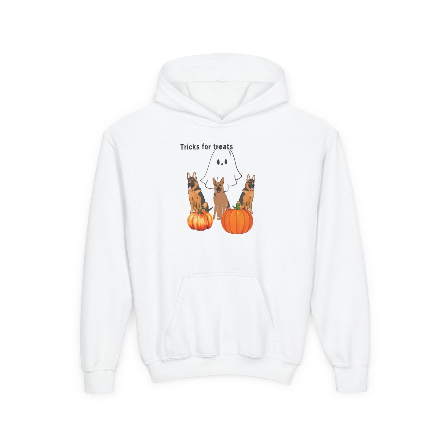 Youth Halloween Hoodie with Cute Dogs Tricks for Treats
