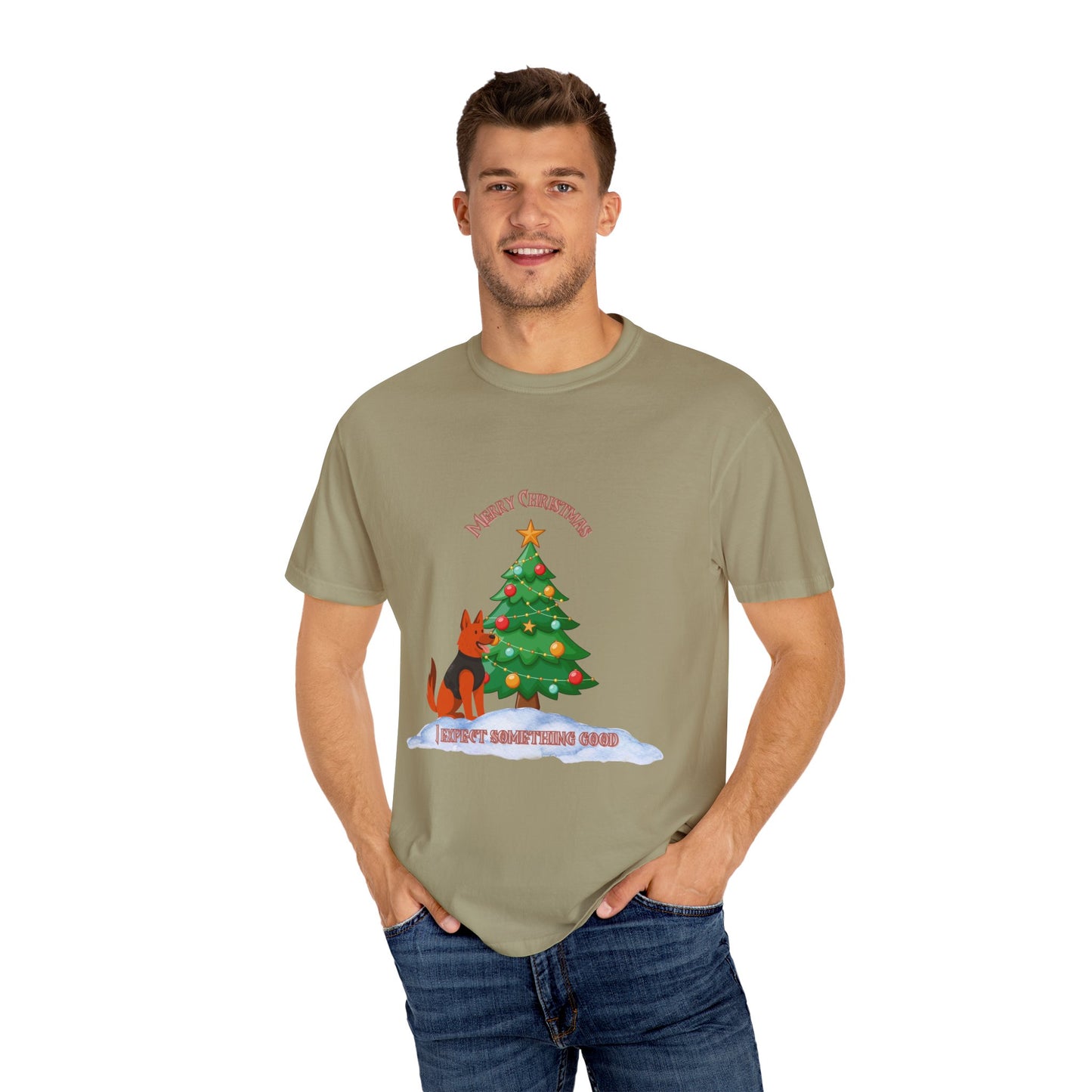 Merry Christmas Dog T-shirt | Unisex Garment-Dyed Tee for Holiday Cheer, Dog Lovers, Christmas Gift, Festive Apparel, Winter Fun