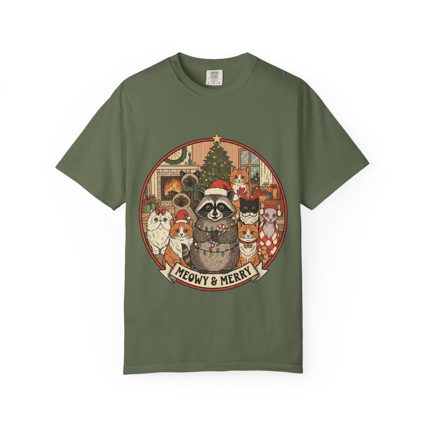 Meowy & Merry Holiday T-shirt, Cute Pet Lover Tee, Unisex Christmas Shirt, Gift for Cat Lovers, Fun Festive Apparel