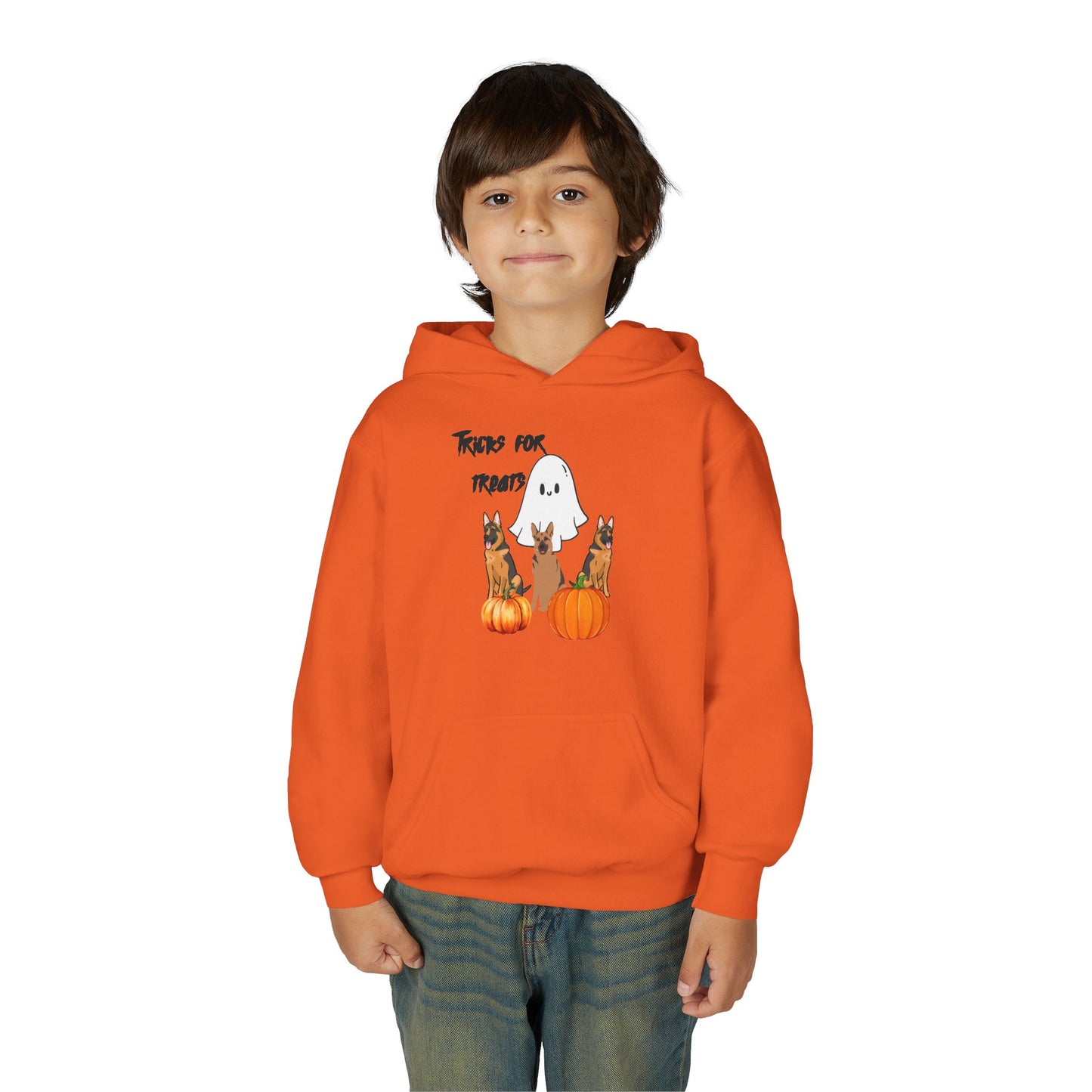 Youth Halloween Sweatshirt with Ghost and Pumpkins