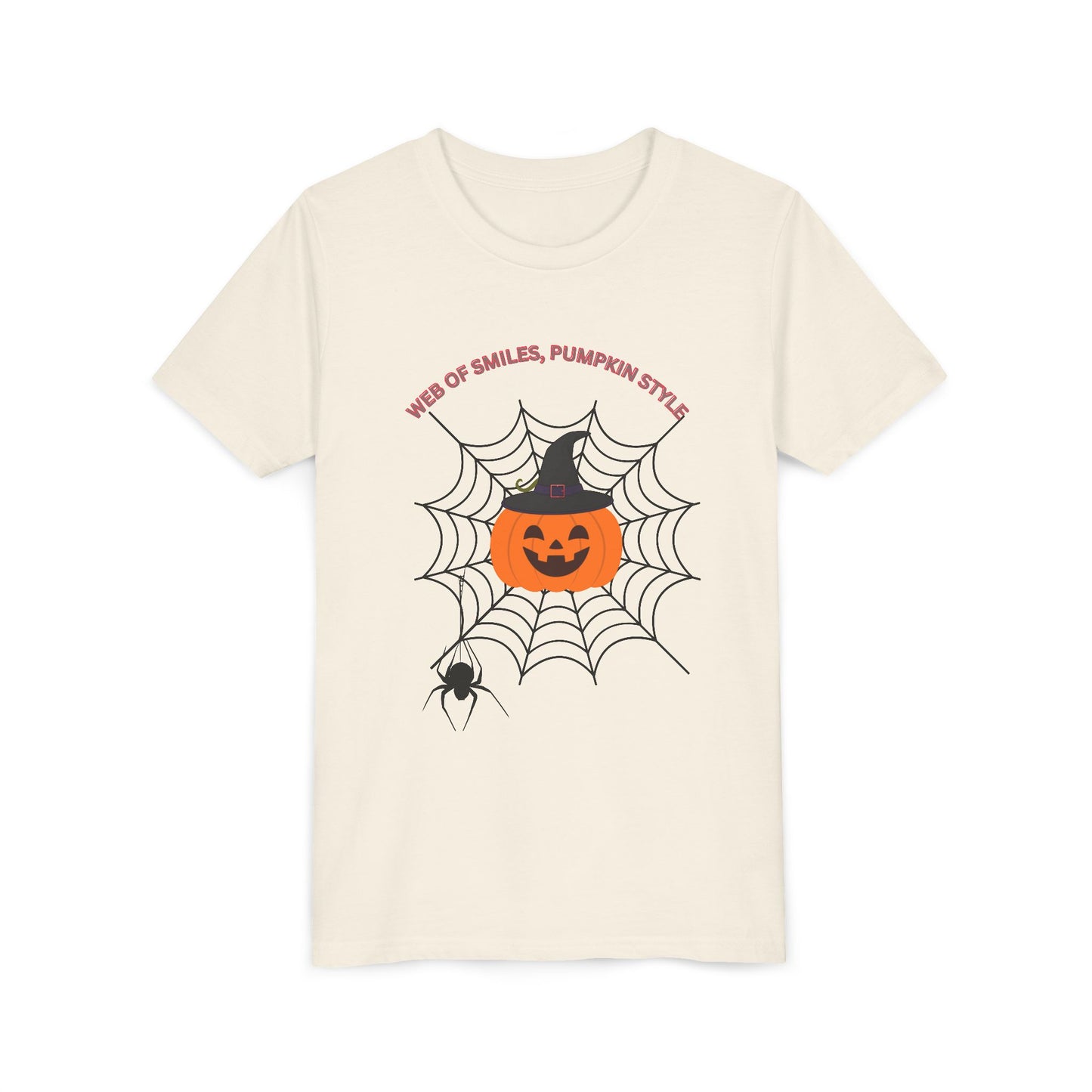 Halloween Themed Youth Short Sleeve Tee, Kids Tee, Pumpkin Shirt, Spider Web T-Shirt