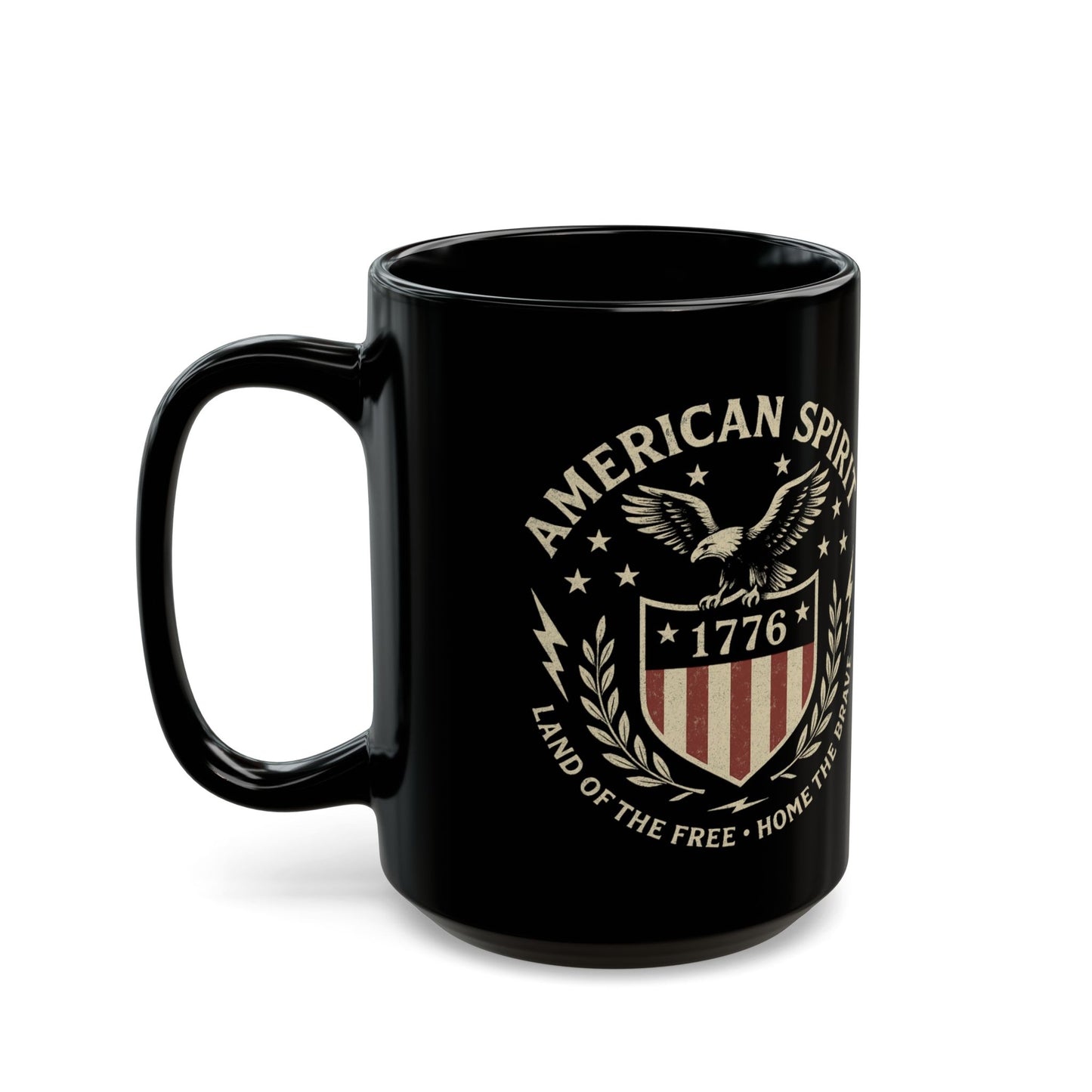 Patriotic Black Mug - American Spirit, 4th of July Gift, Coffee Mug, Veteran Appreciation, Home Decor
