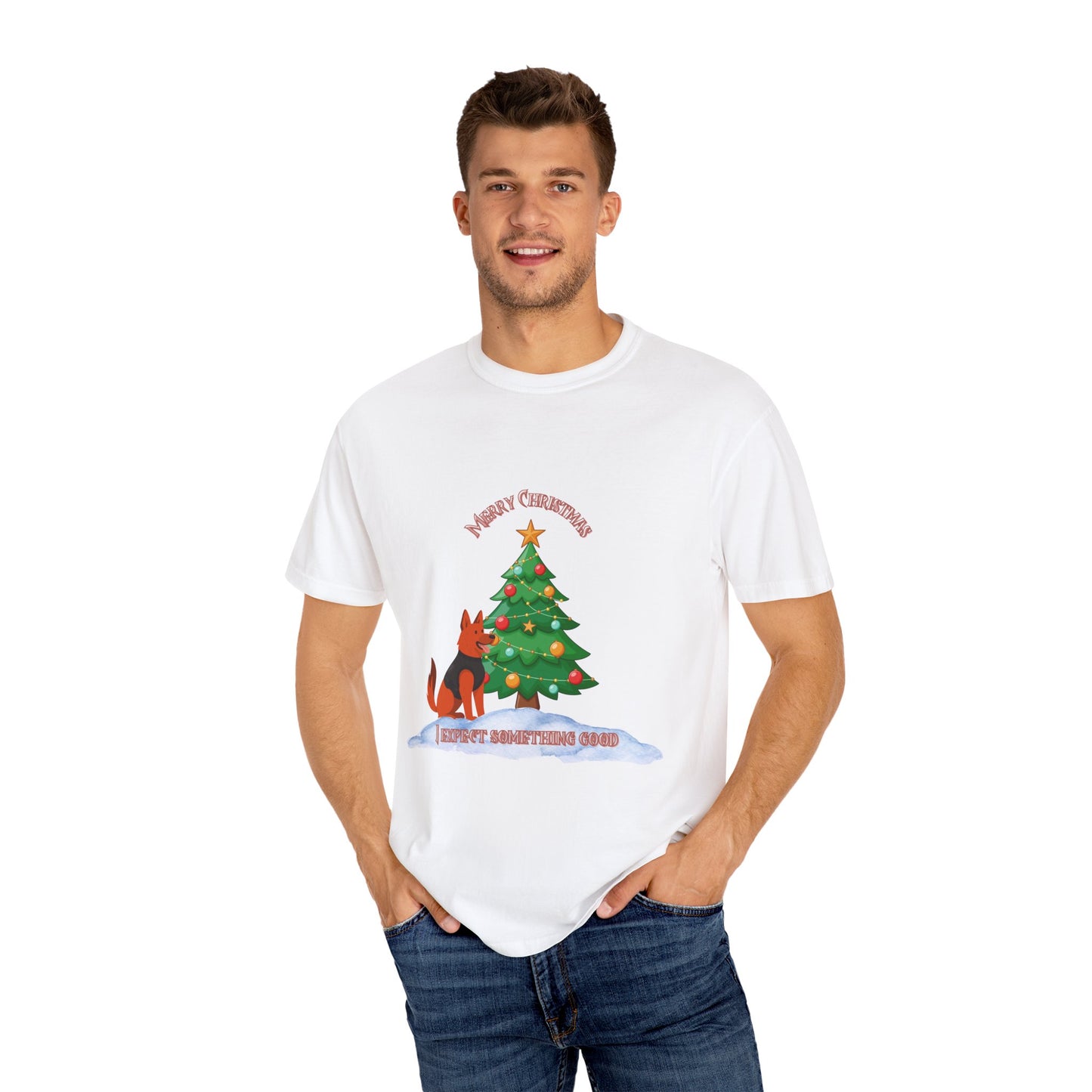Merry Christmas Dog T-shirt | Unisex Garment-Dyed Tee for Holiday Cheer, Dog Lovers, Christmas Gift, Festive Apparel, Winter Fun