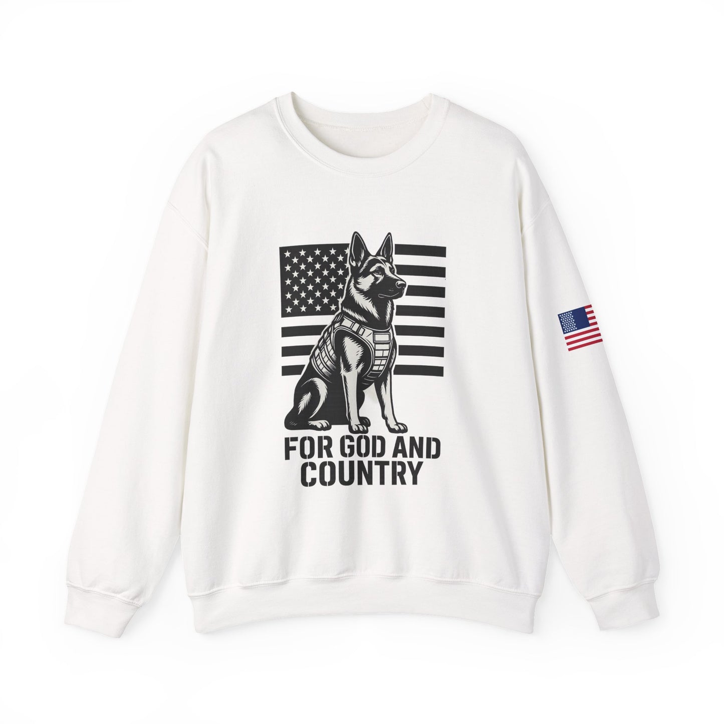 Patriotic Dog Sweatshirt, For God and Country Crewneck, Military Support Apparel, Veteran Gift, USA Flag Sweater