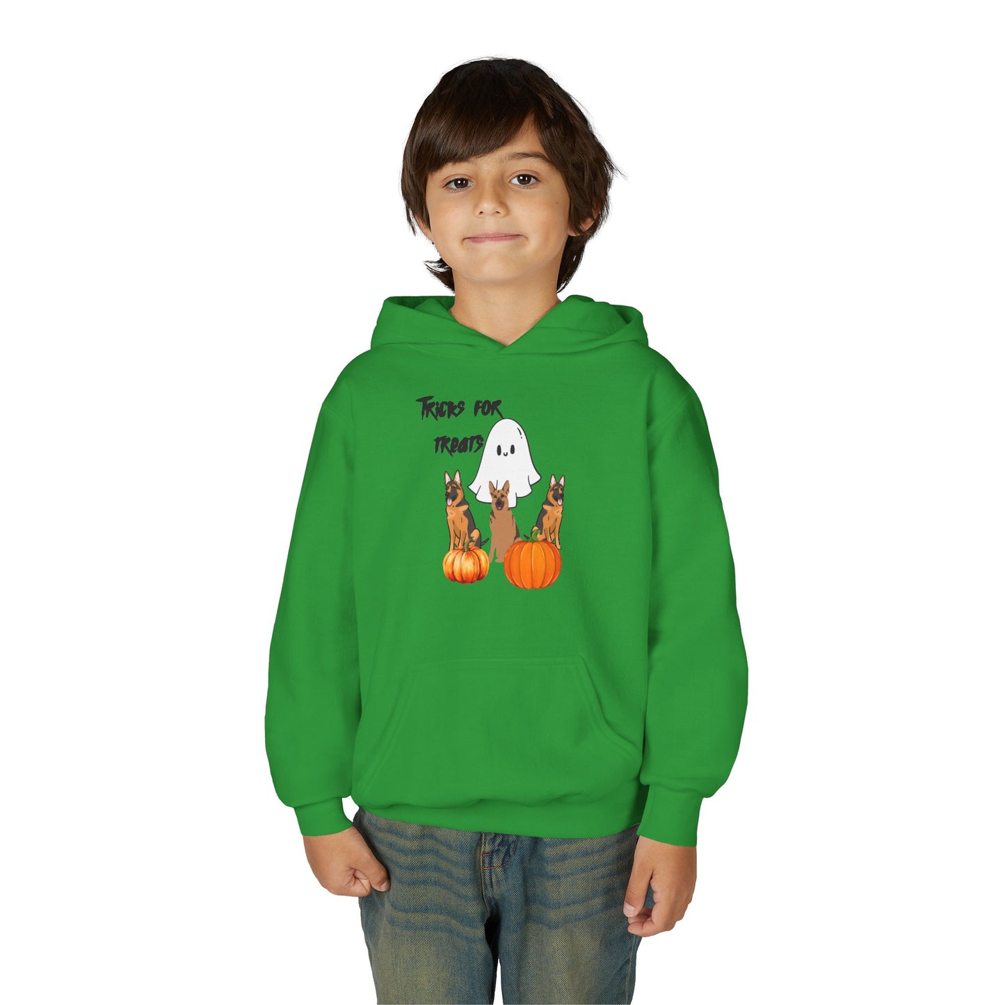 Youth Halloween Sweatshirt with Ghost and Pumpkins