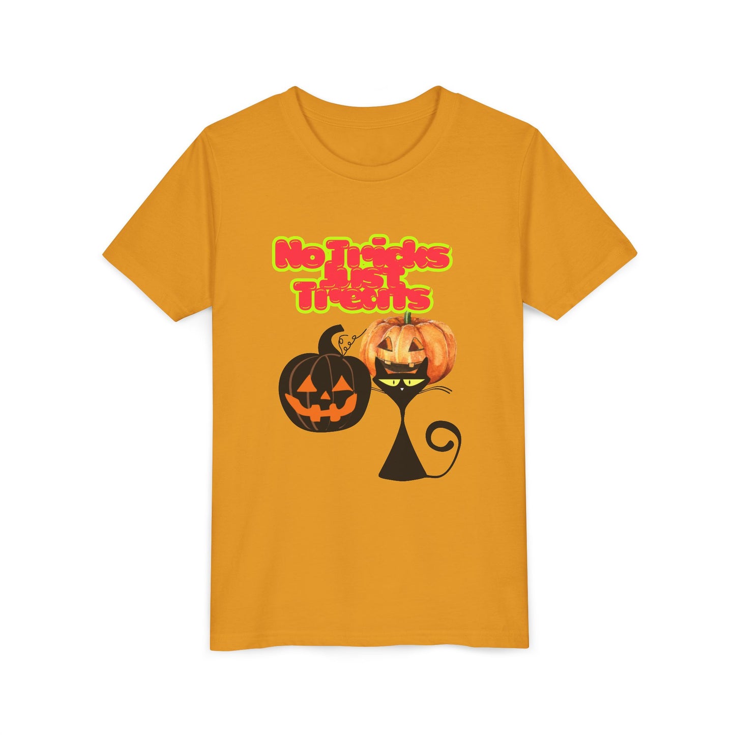 Youth Halloween Tee, Fun Holiday Shirt, No Tricks Just Treats