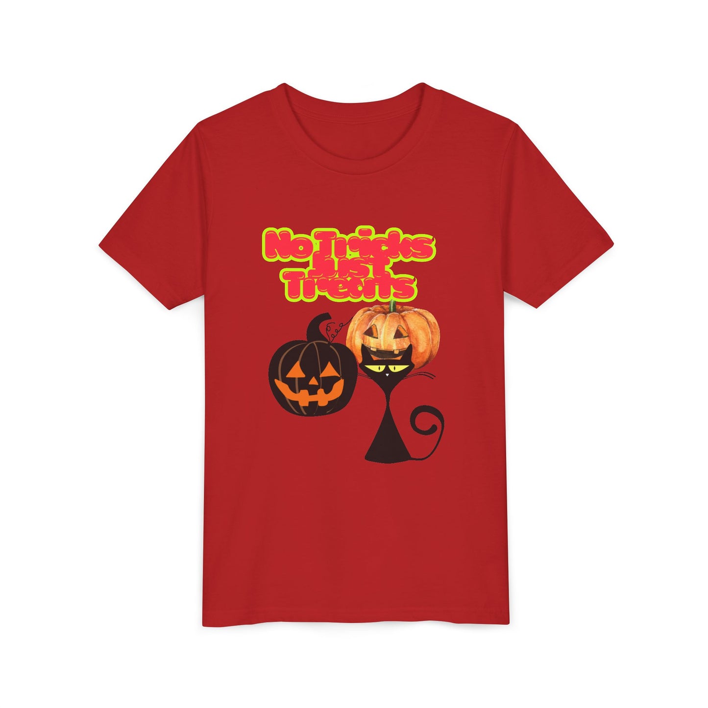 Youth Halloween Tee, Fun Holiday Shirt, No Tricks Just Treats