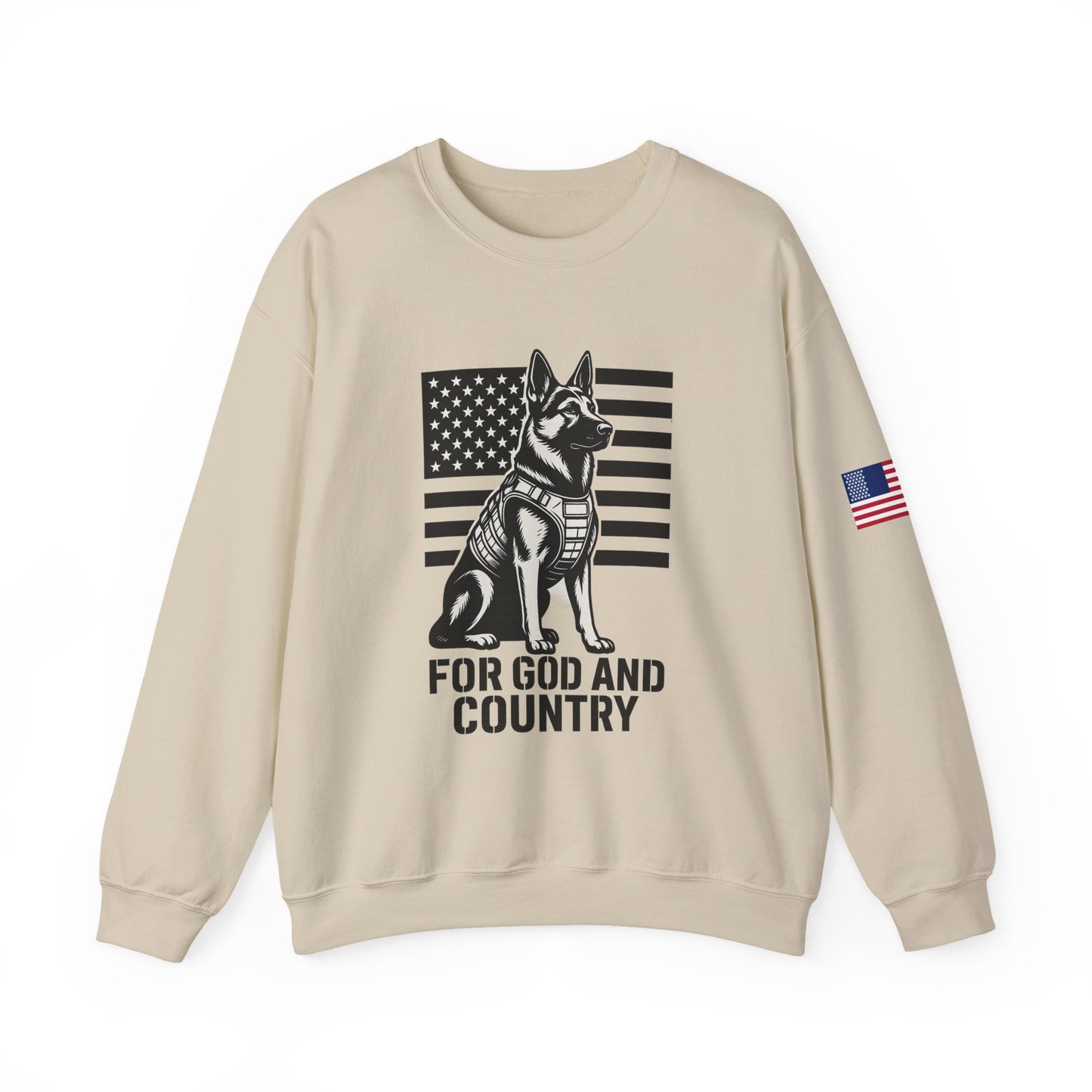 Patriotic Dog Sweatshirt, For God and Country Crewneck, Military Support Apparel, Veteran Gift, USA Flag Sweater