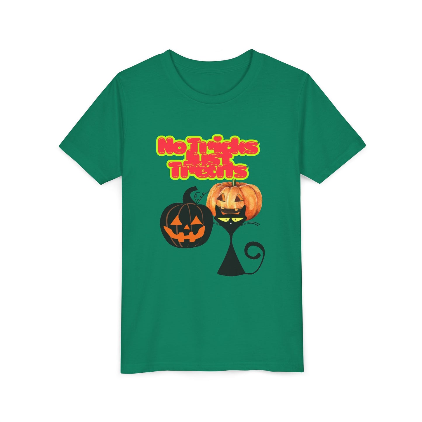 Youth Halloween Tee, Fun Holiday Shirt, No Tricks Just Treats