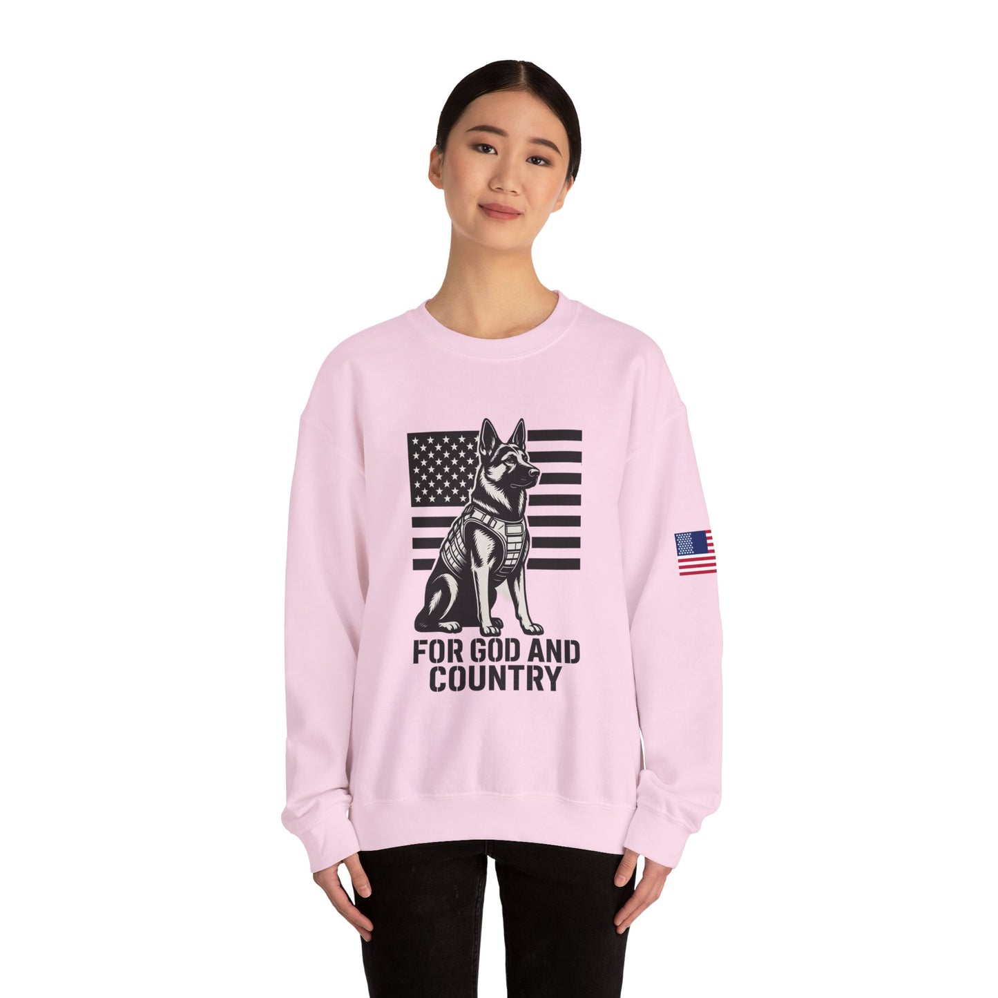 Patriotic Dog Sweatshirt, For God and Country Crewneck, Military Support Apparel, Veteran Gift, USA Flag Sweater