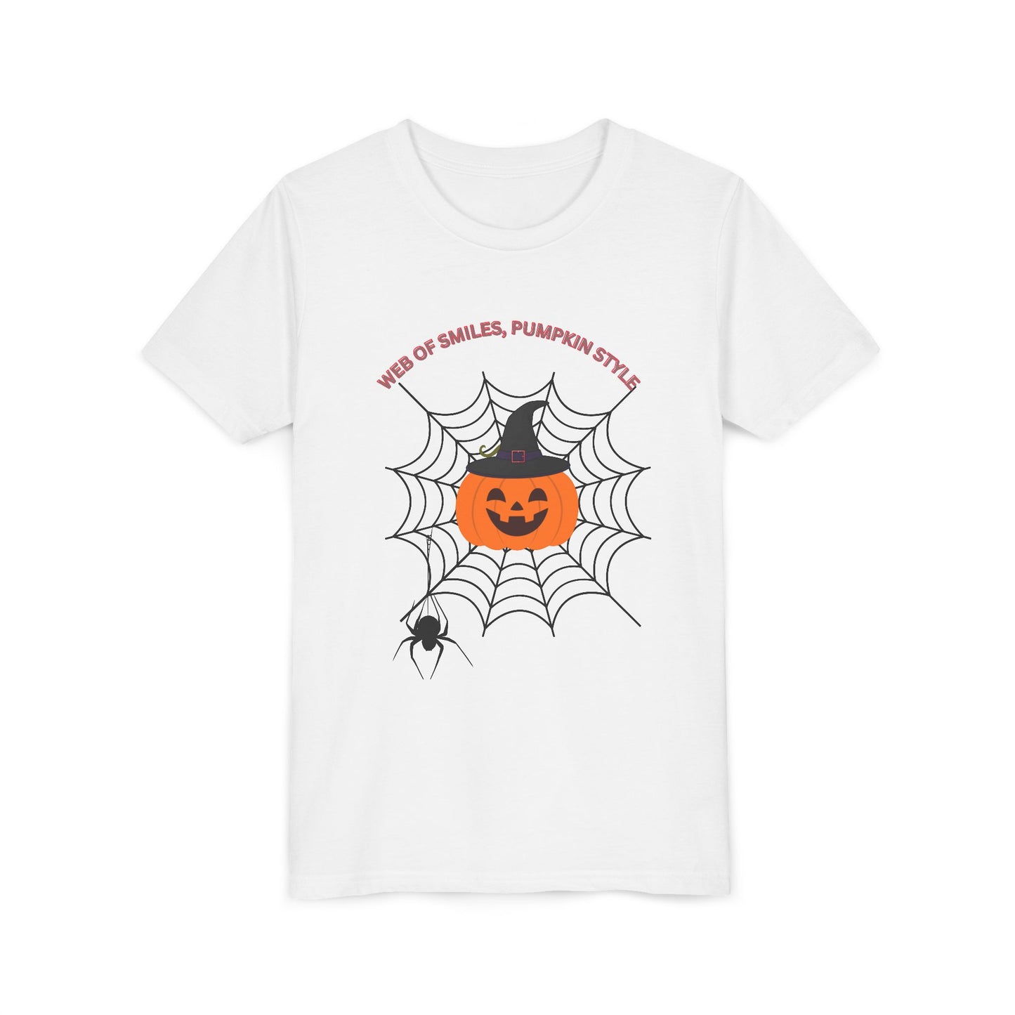 Halloween Themed Youth Short Sleeve Tee, Kids Tee, Pumpkin Shirt, Spider Web T-Shirt