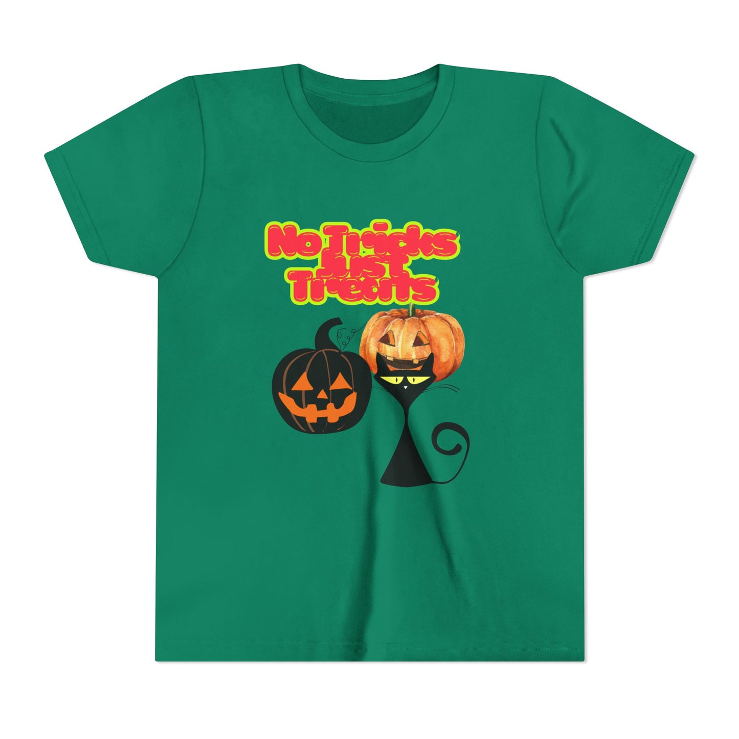 Youth Halloween Tee, Fun Holiday Shirt, No Tricks Just Treats